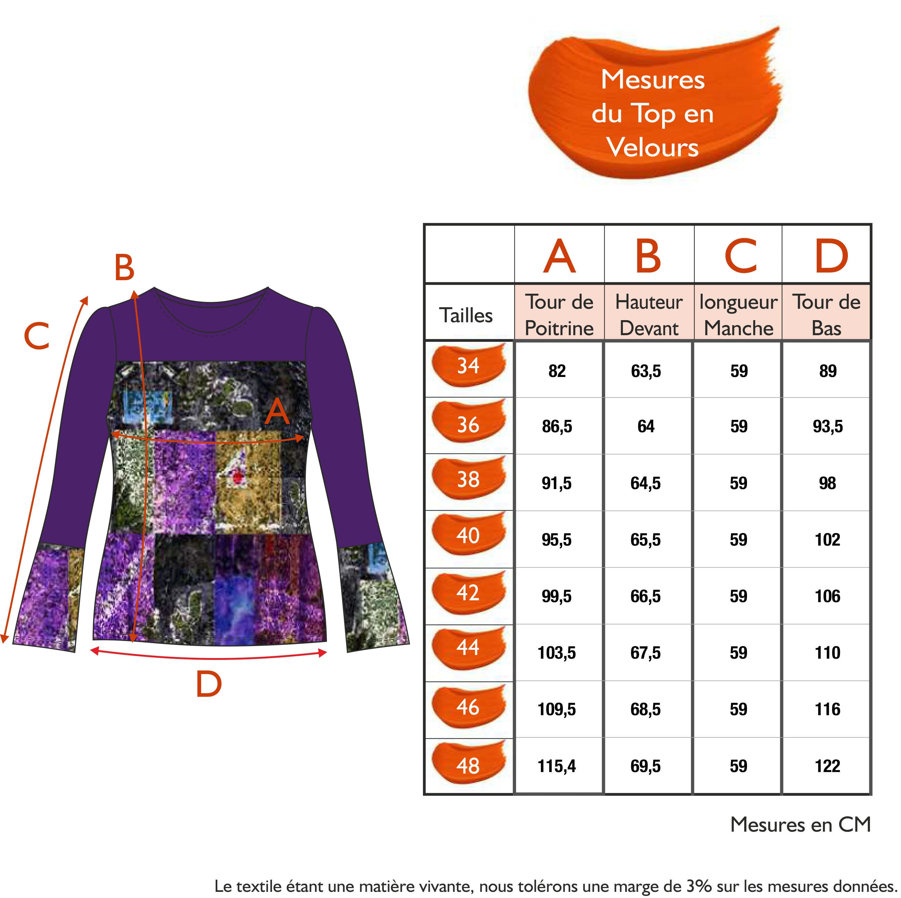 Guide des tailles - LE TOP EN VELOURS | COULEUR POURPRE