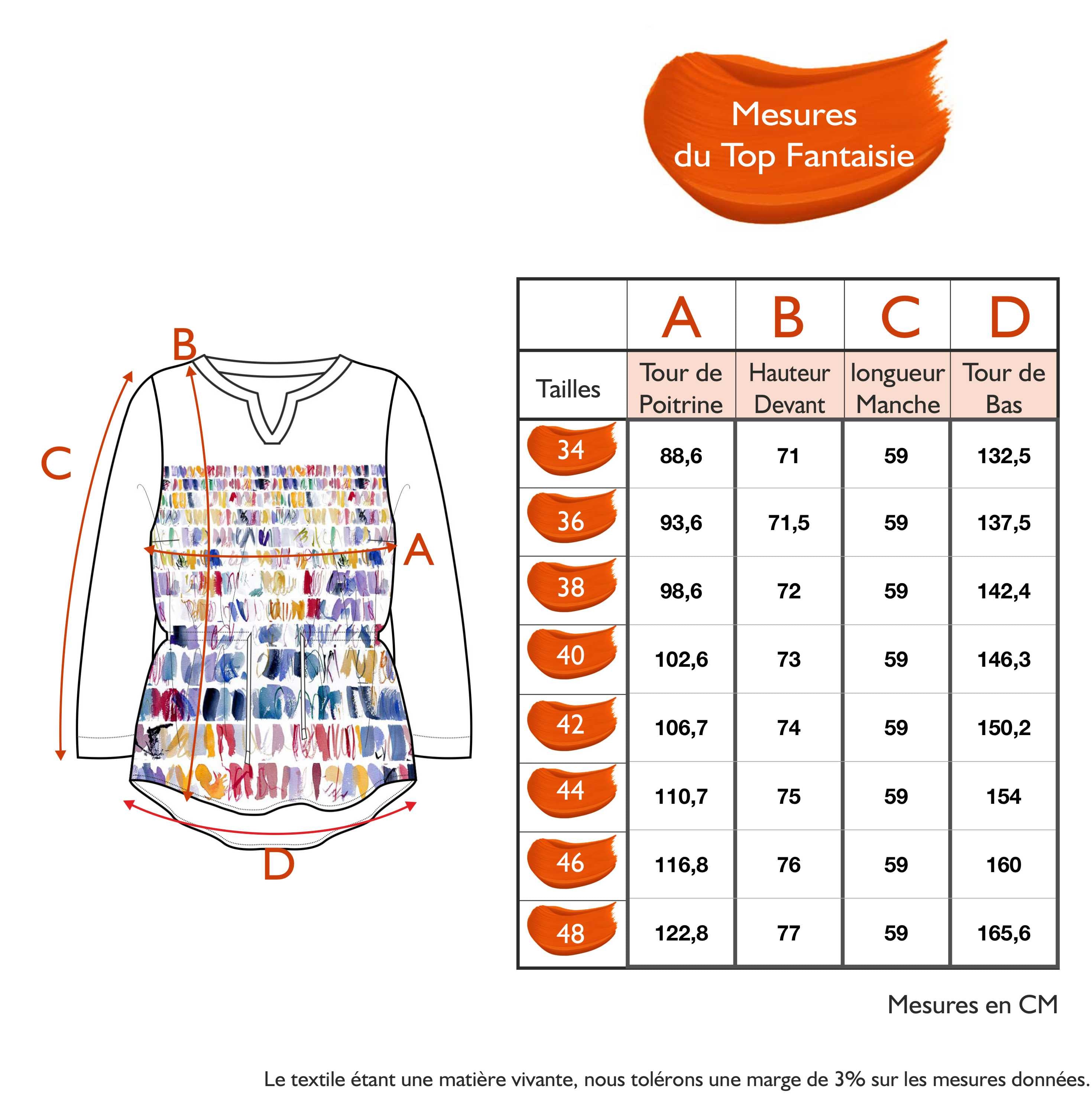 Guide des tailles - LE TOP FANTAISIE | DE GLACE ET DE COULEURS