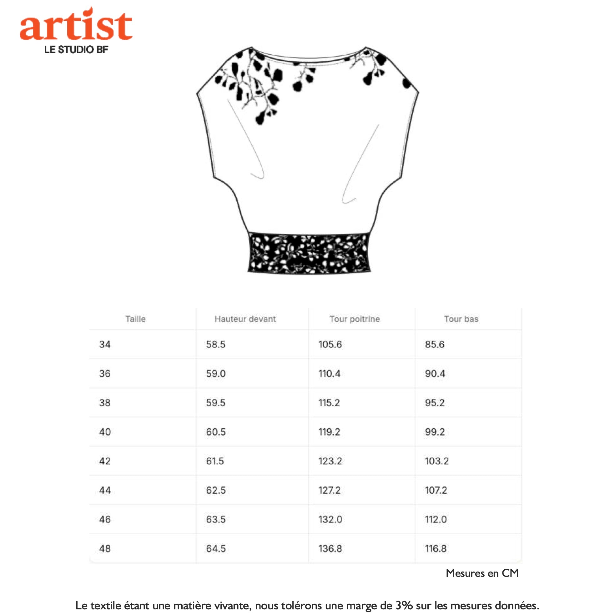 Guide des tailles - LE TOP FANTAISIE | BLANC DE NOIR