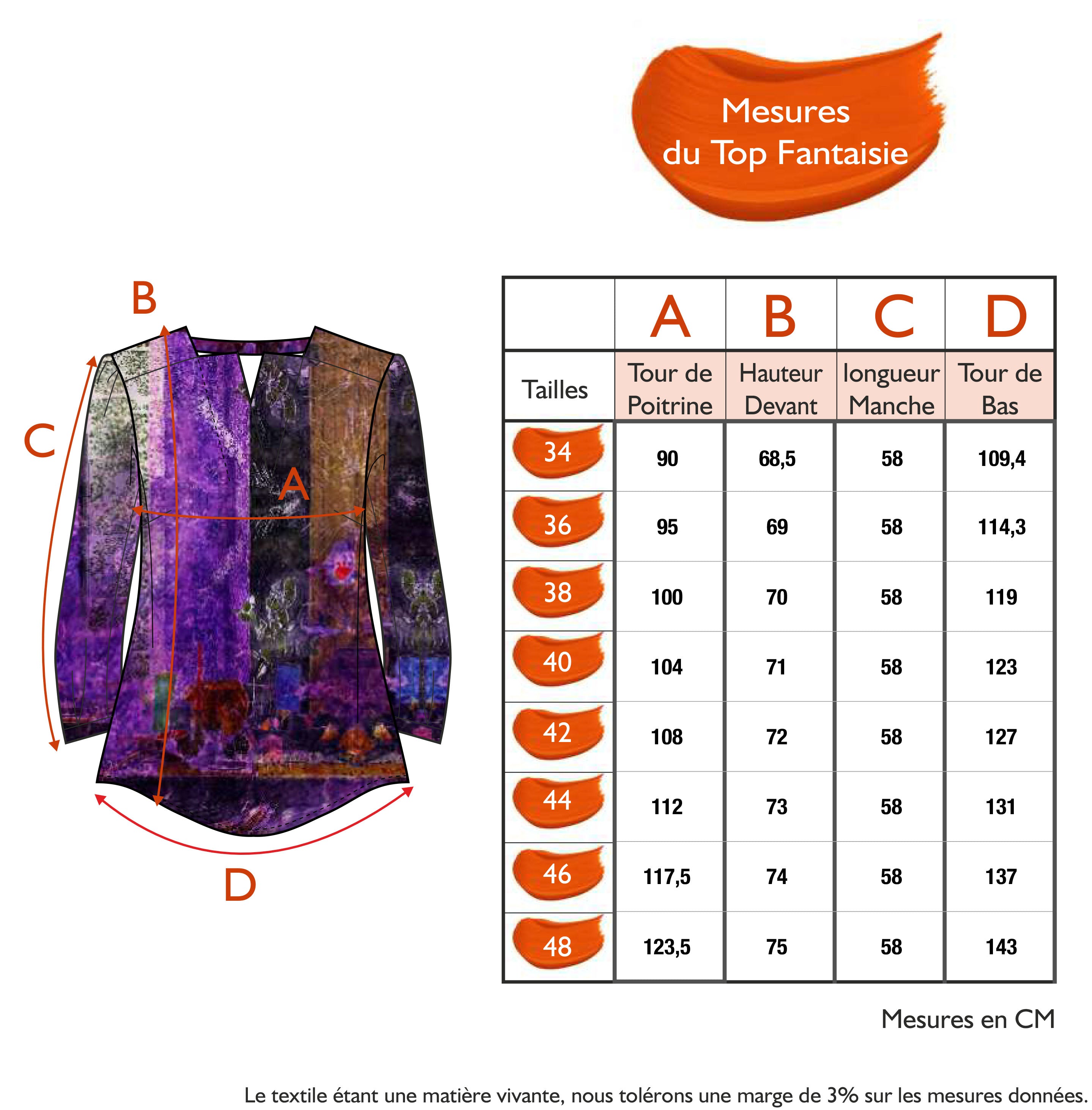 Guide des tailles - LE TOP FANTAISIE | COULEUR POURPRE