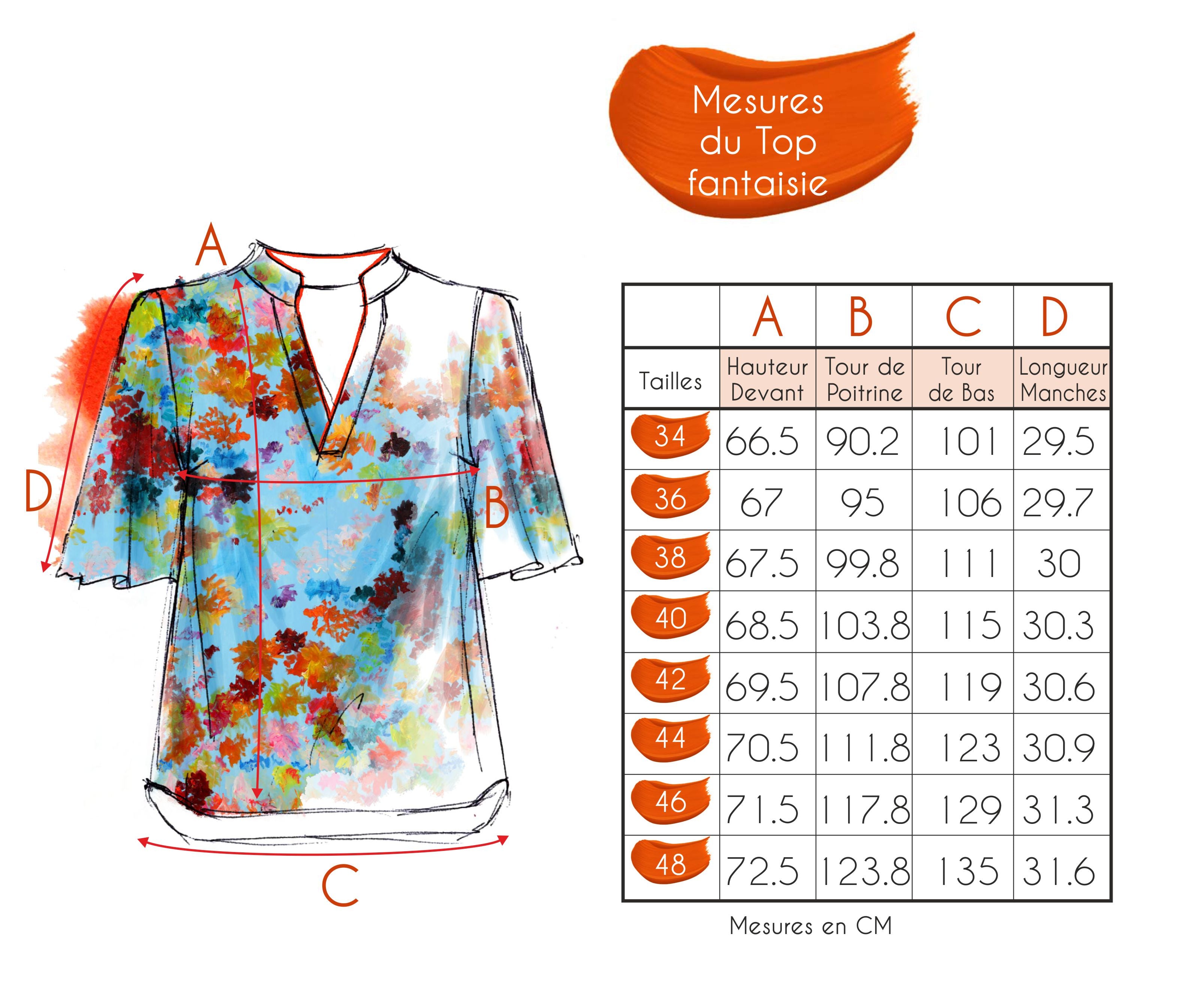 Guide des tailles - LE TOP FANTAISIE | BOTANIA