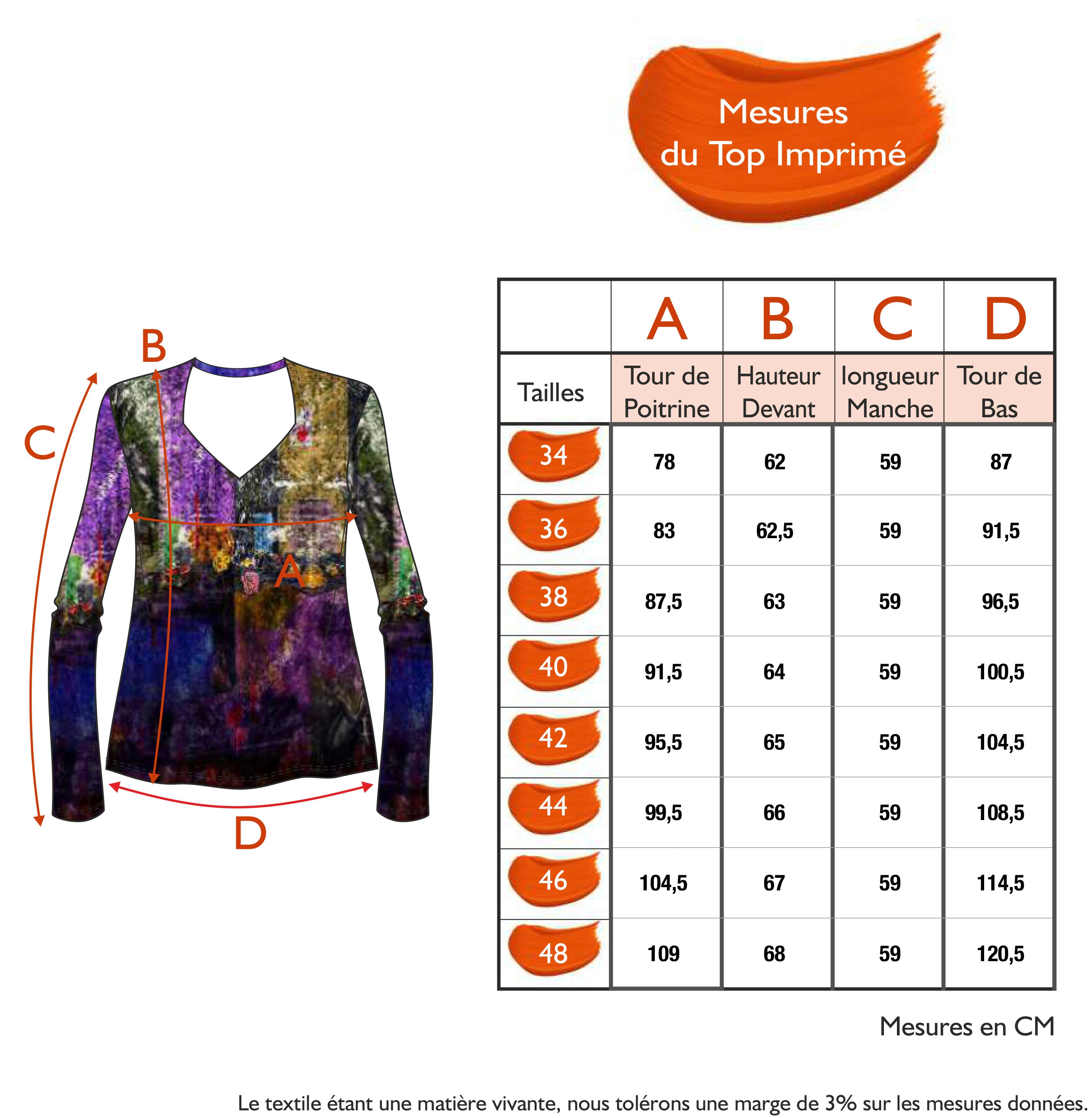 Guide des tailles - LE TOP IMPRIMÉ | COULEUR POURPRE
