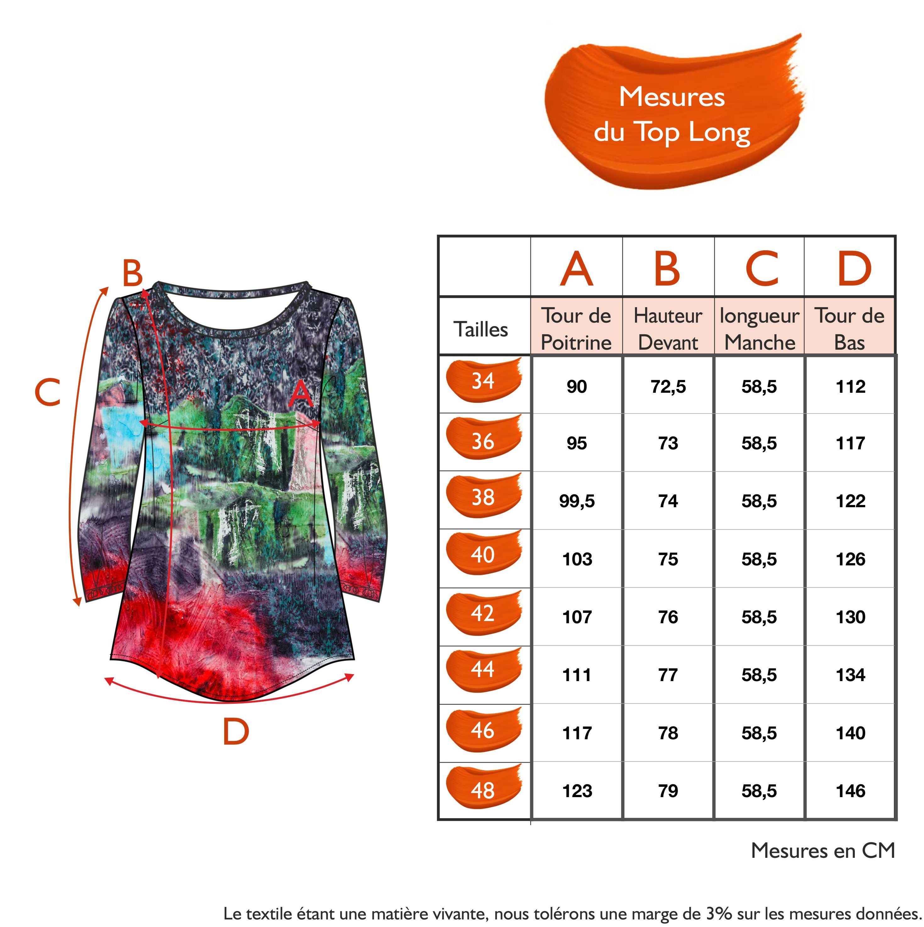 Guide des tailles - LE TOP LONG | BAROCCO
