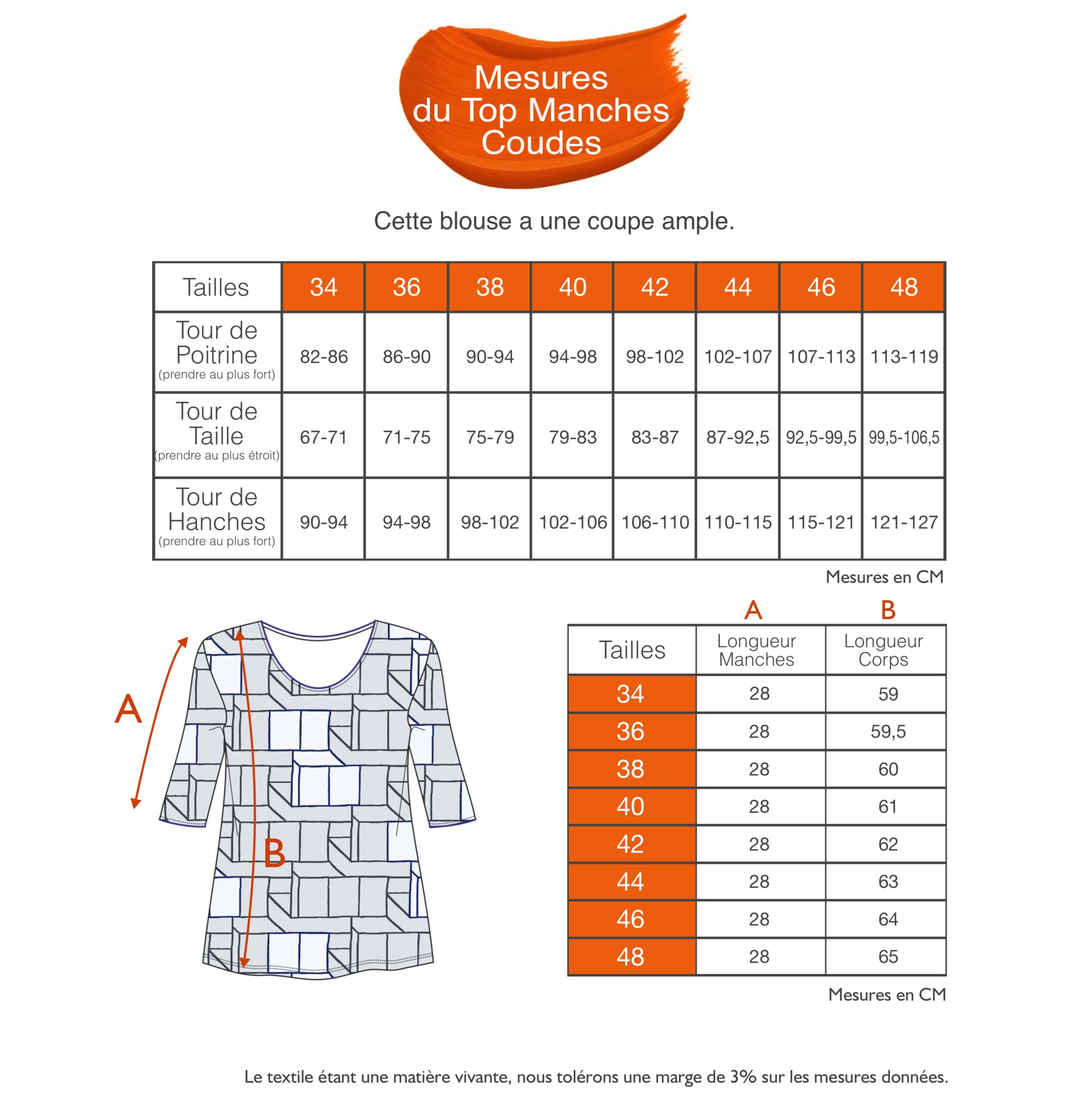 Guide des tailles - LE TOP MANCHES COUDES | OLYMPE