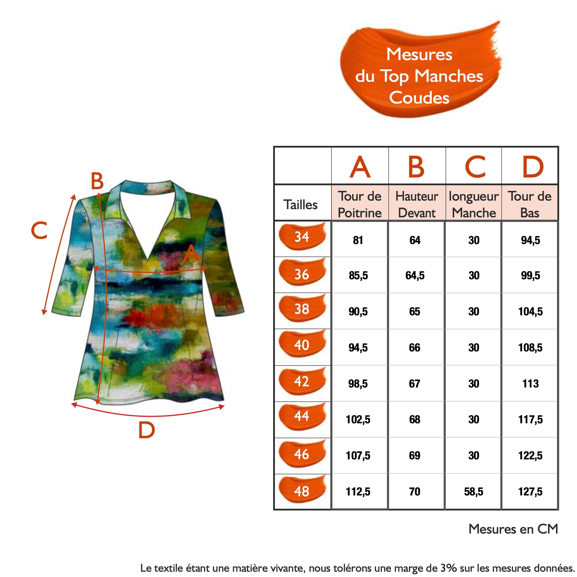 Guide des tailles - LE TOP MANCHES COUDES | LES BEAUX JOURS