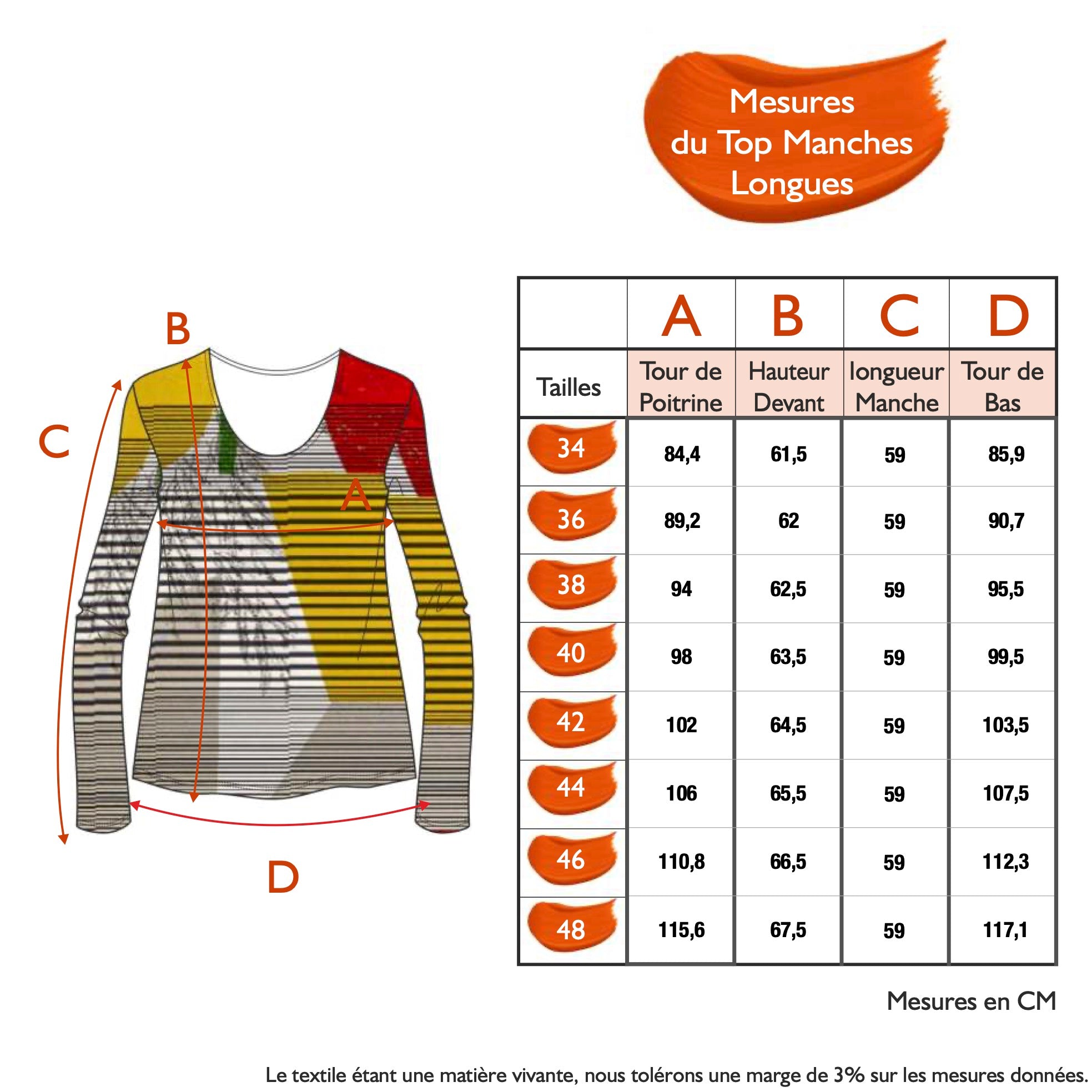 Guide des tailles - LE TOP MANCHES LONGUES | TOUS ENSEMBLE
