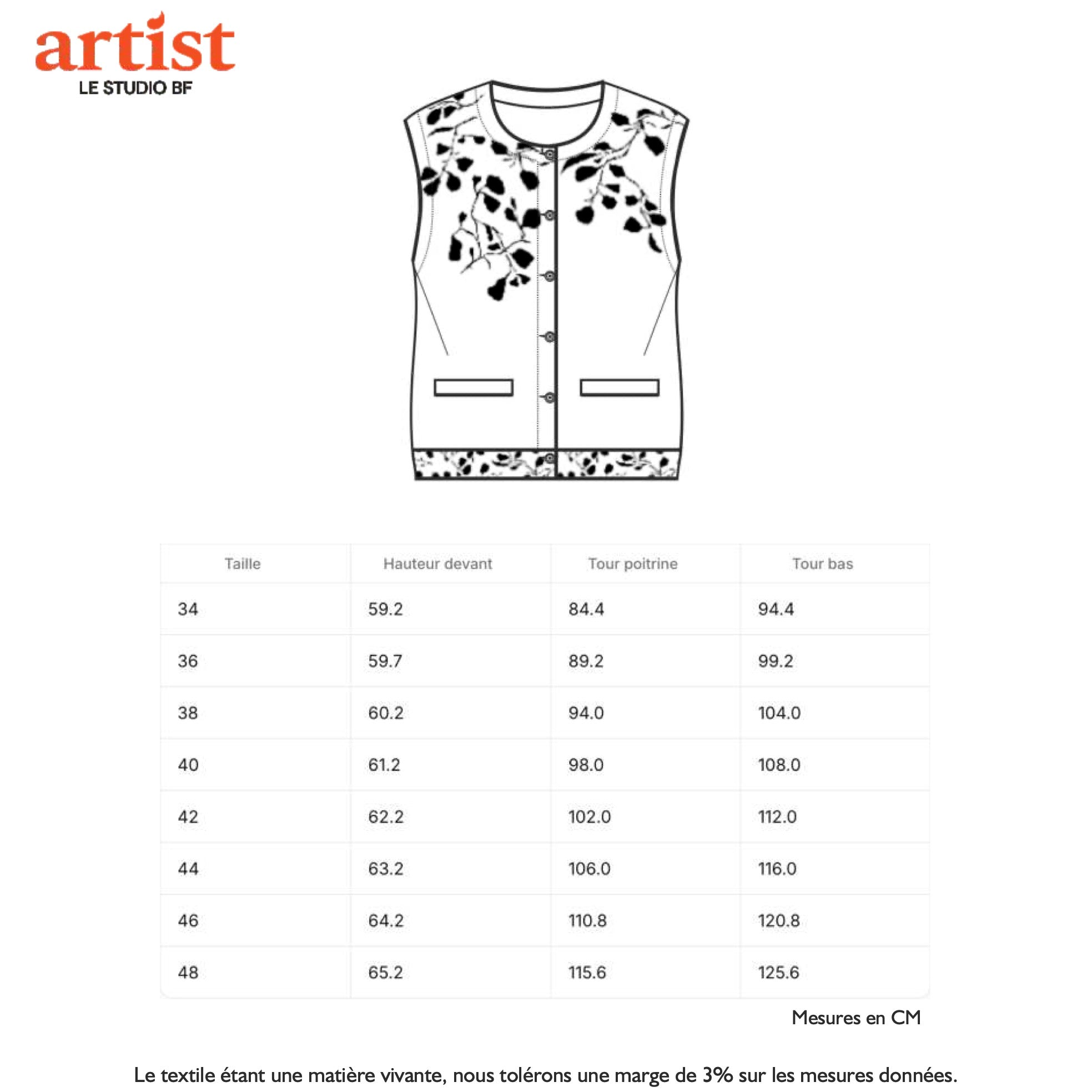 Guide des tailles - LE TOP SANS MANCHES | BLANC DE NOIR