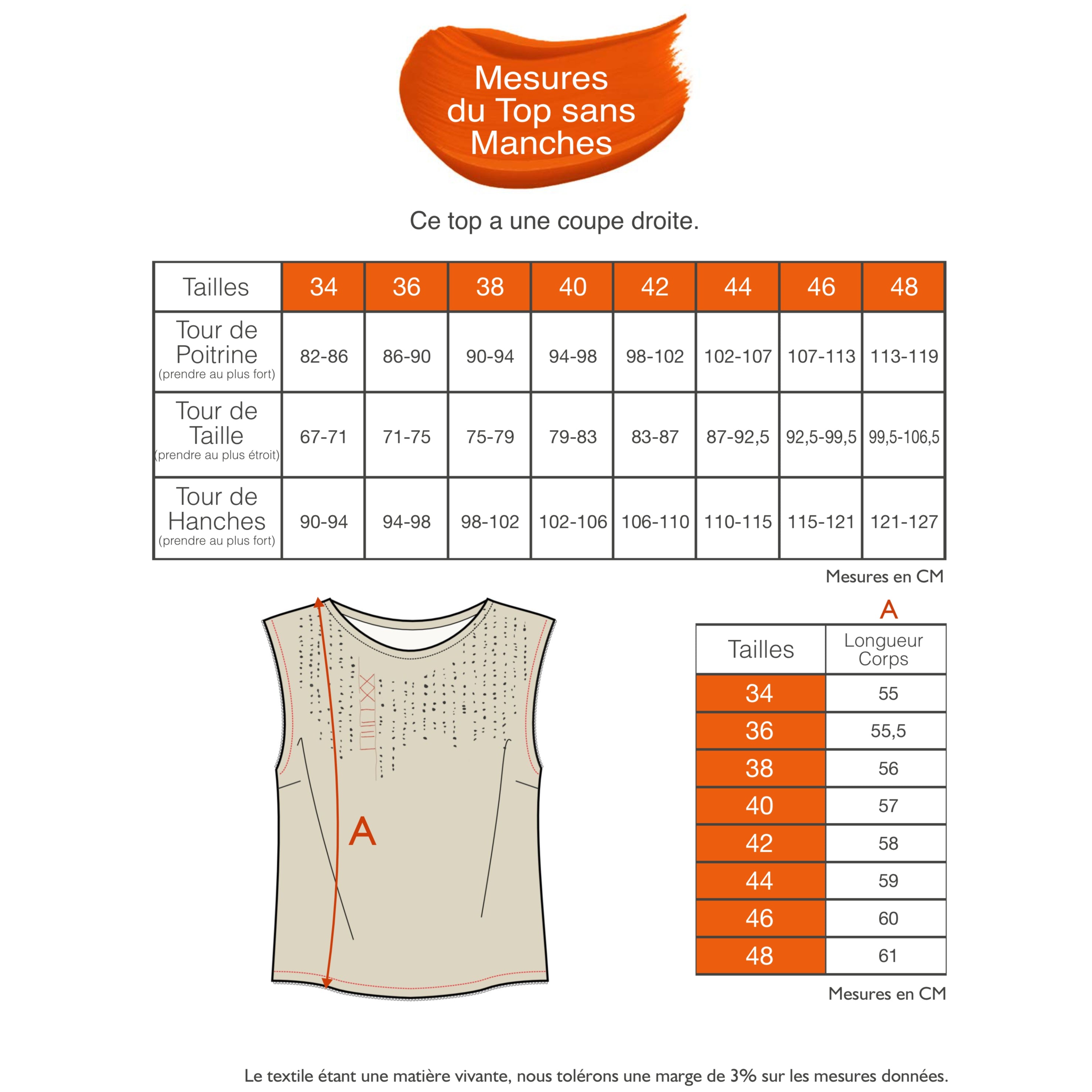 Guide des tailles - LE TOP SANS MANCHES | AU FIL DE LIN