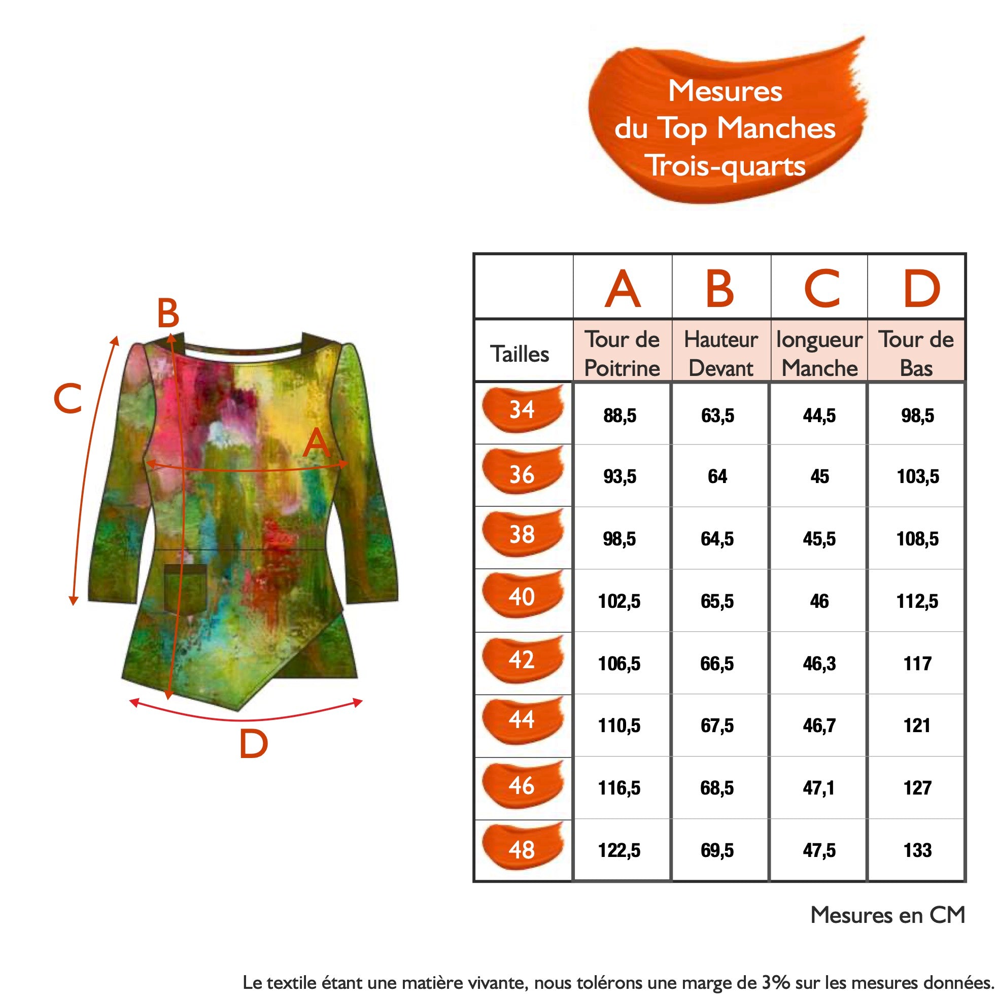 Guide des tailles - LE TOP MANCHES TROIS QUARTS | LES BEAUX JOURS