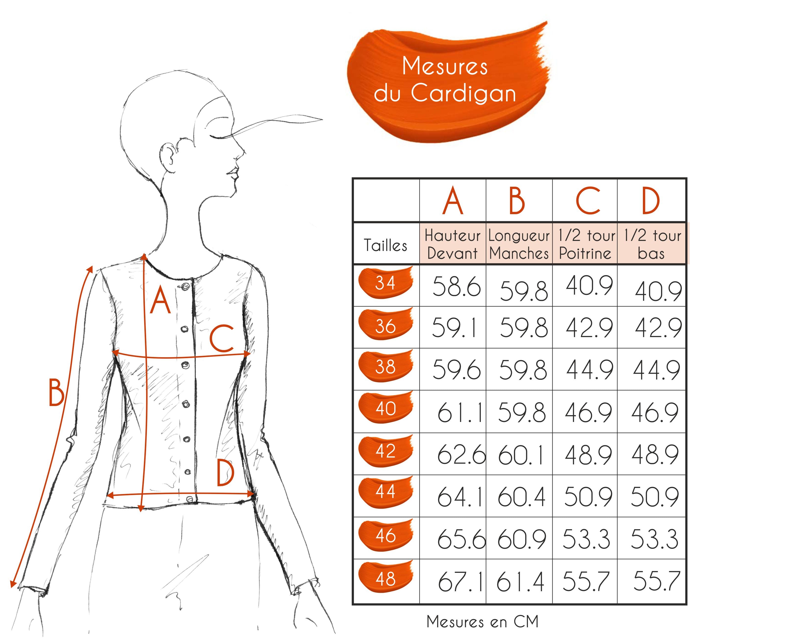 Guide des tailles - LE CARDIGAN | FÉÉRIC