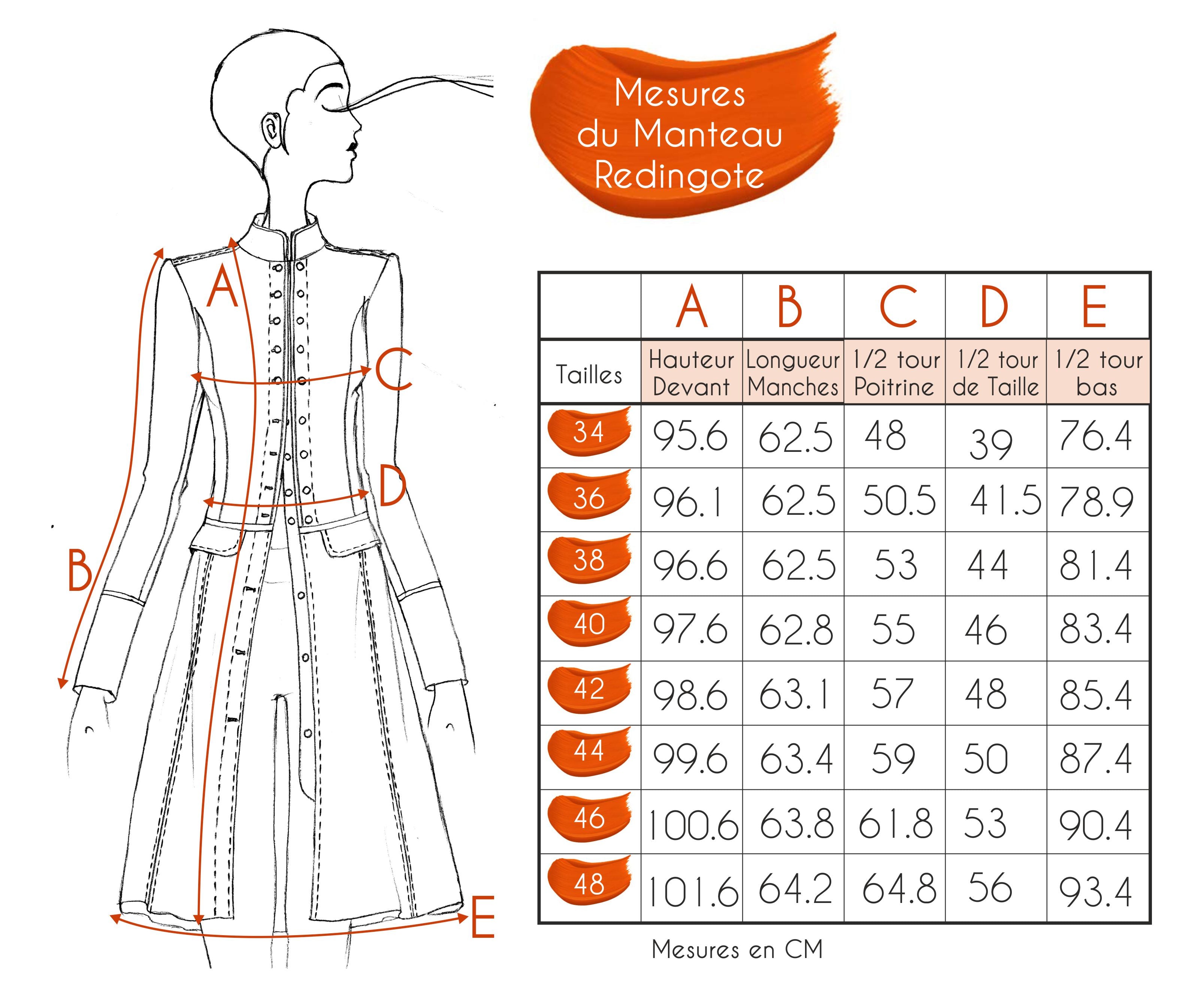 Guide des tailles - LA REDINGOTE | FÉÉRIC