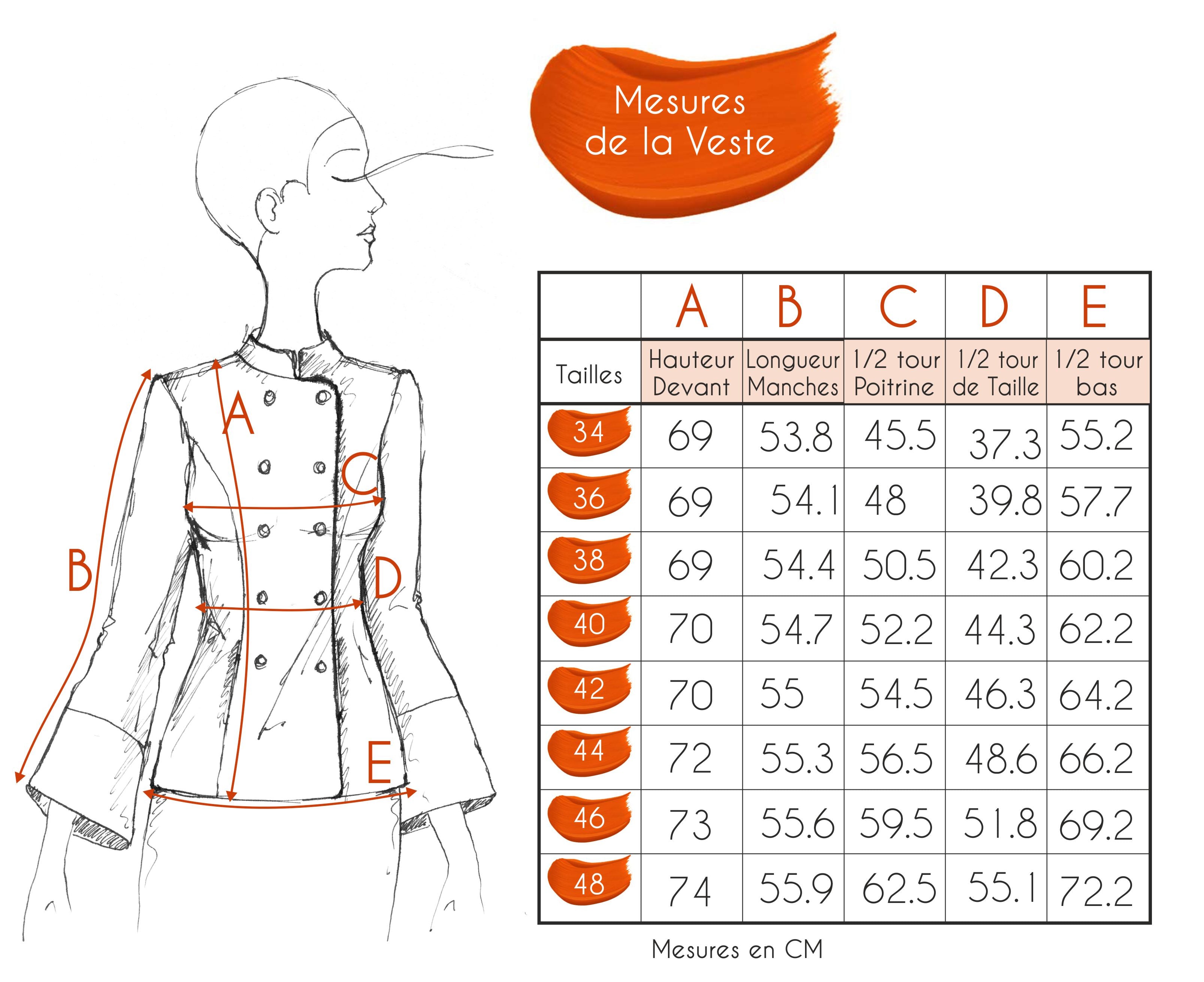 Guide des tailles - VESTE CHAUDE | UTOPIA