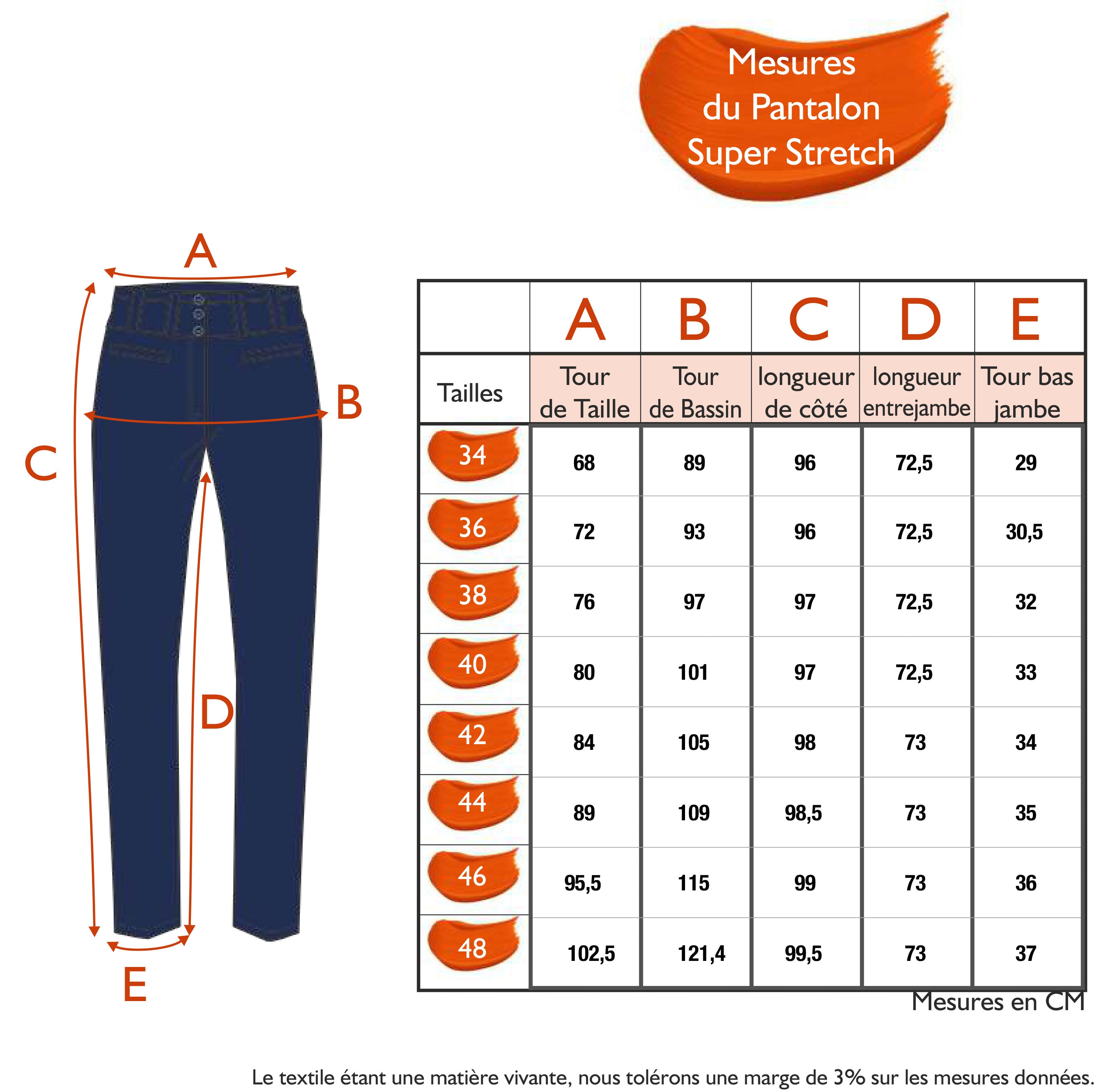 Guide des tailles - LE PANTALON SUPER STRETCH MARINE | UN ÉTÉ SOUS LES PINS