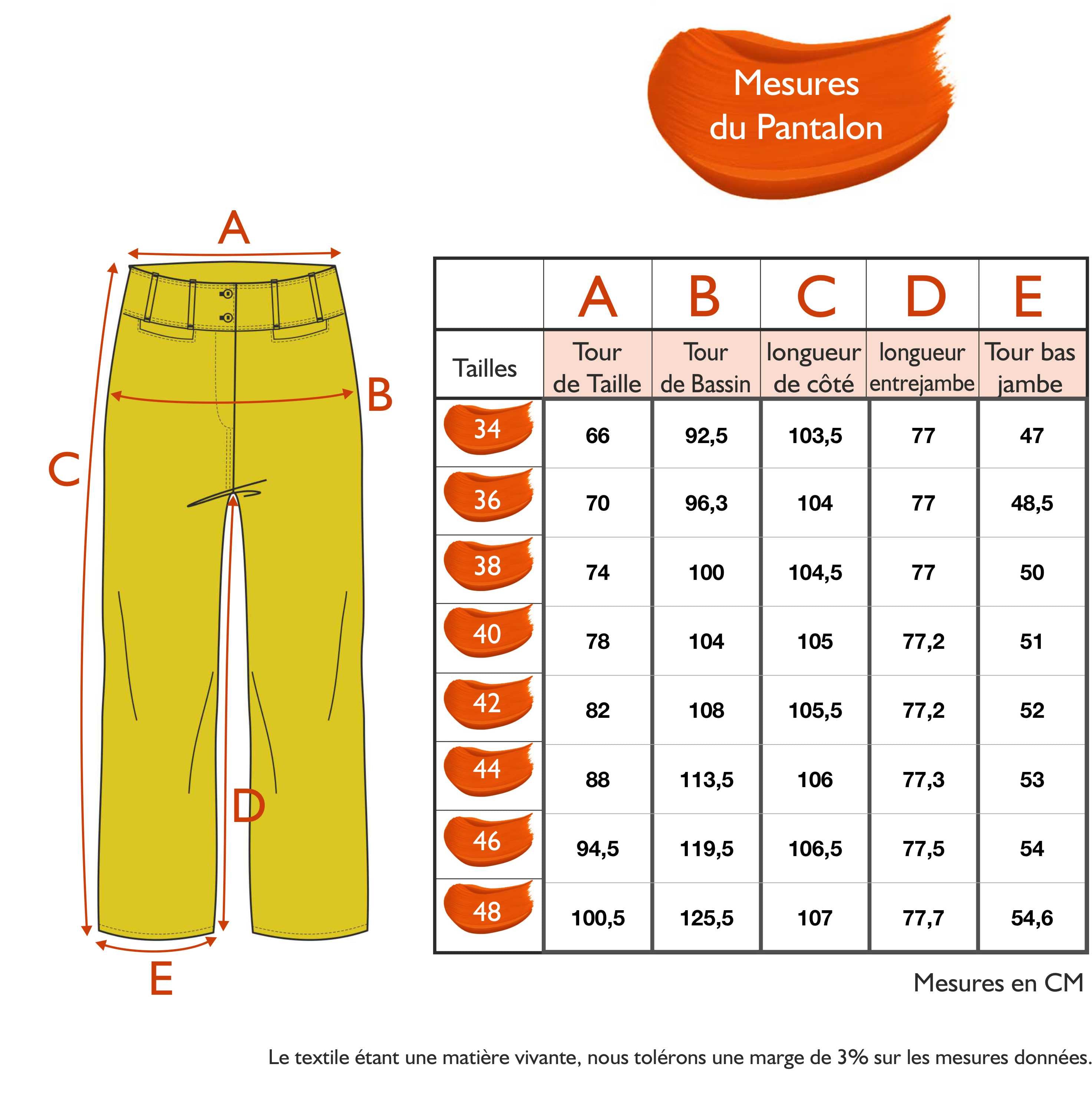 Guide des tailles - LE PANTALON COLZA | ÉCOUTONS NOS PAYSAGES