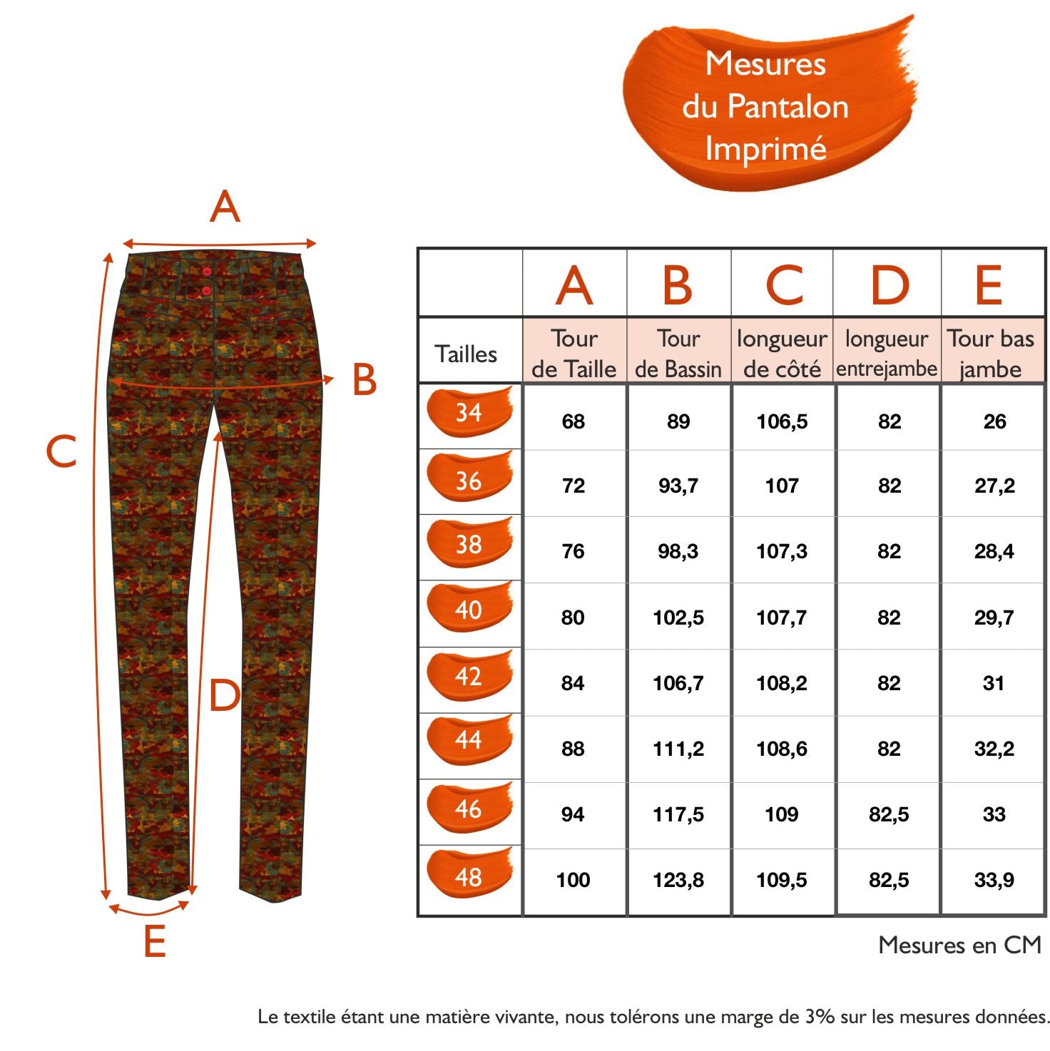 Guide des tailles - LE PANTALON IMPRIMÉ | JARDINS ENCHANTES