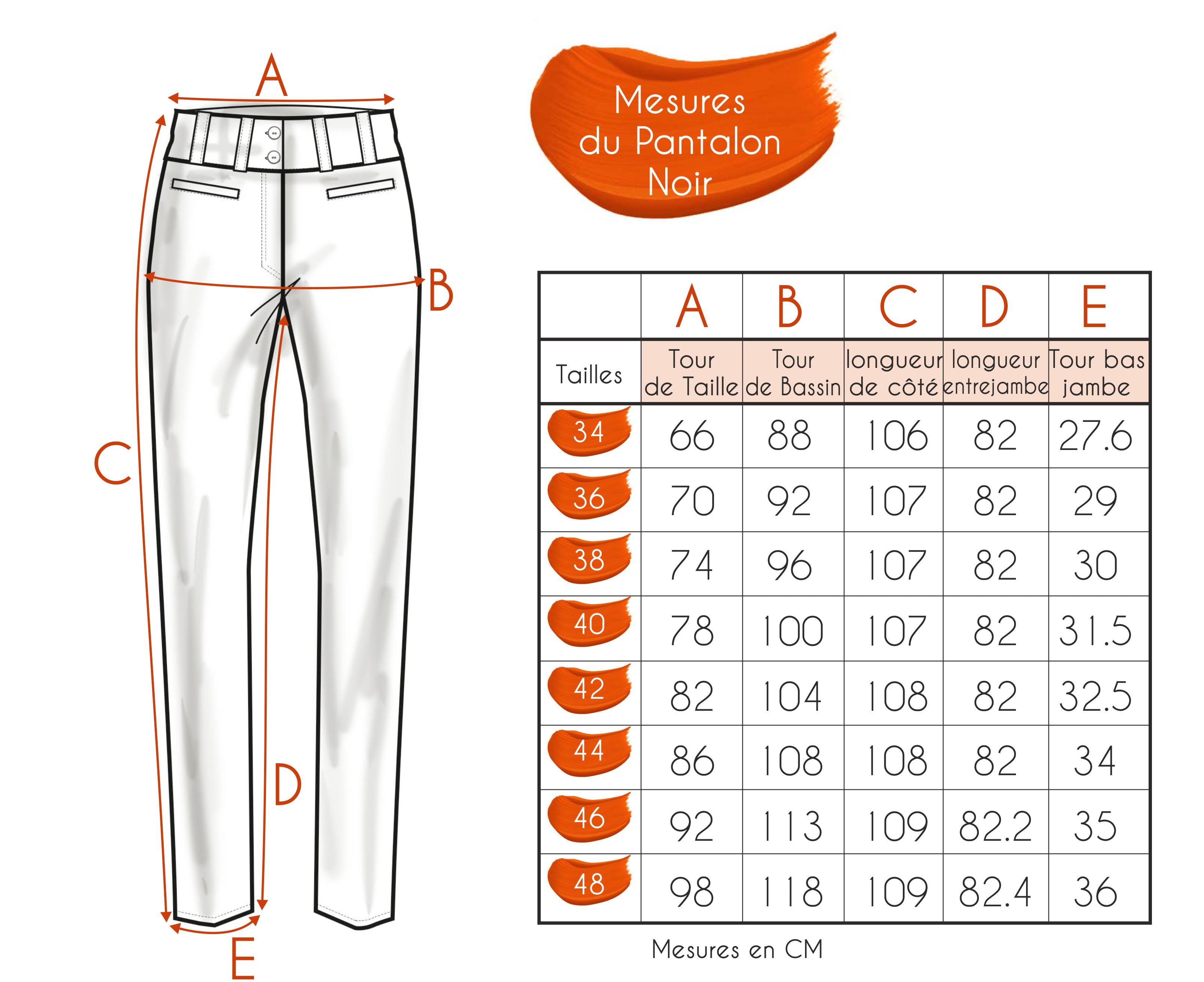 Guide des tailles - LE PANTALON NOIR | LE NOUVEAU MONDE