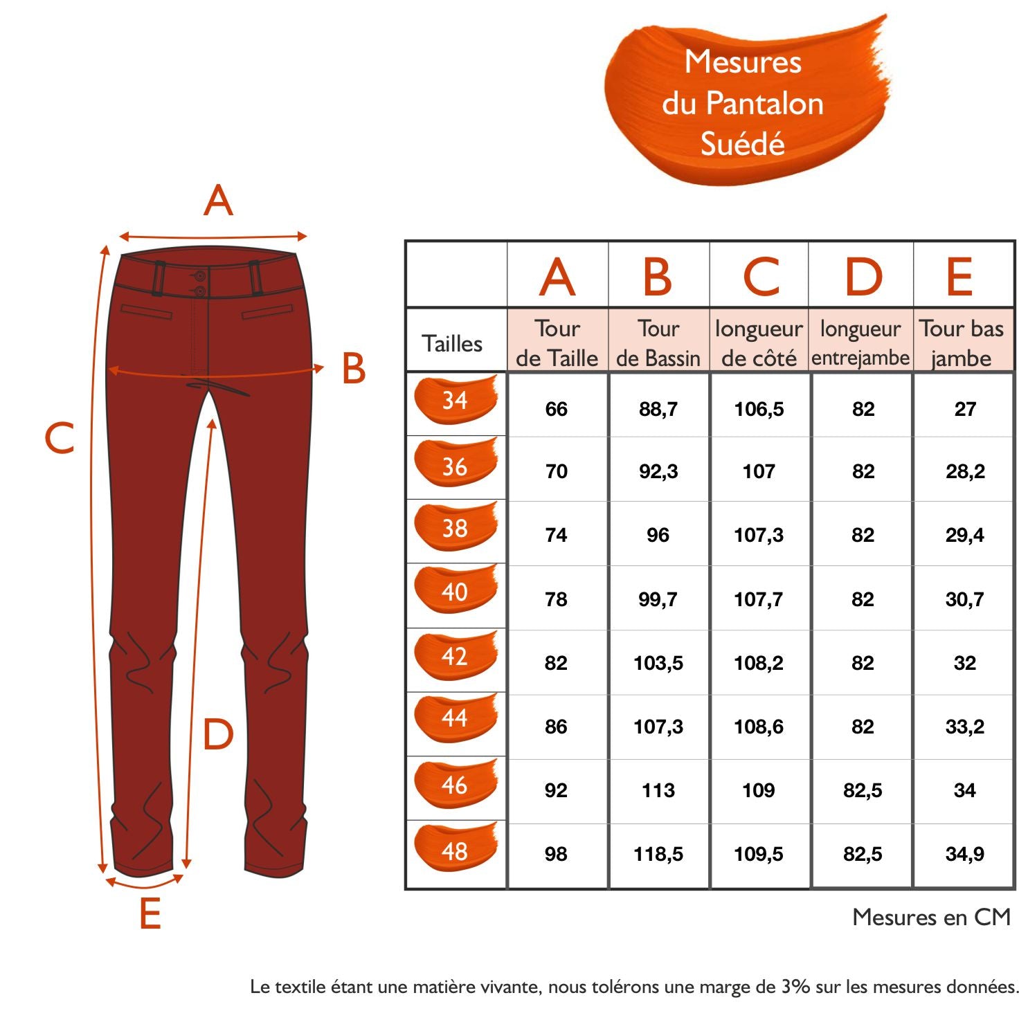 Guide des tailles - LE PANTALON SUÉDÉ | JARDINS ENCHANTES