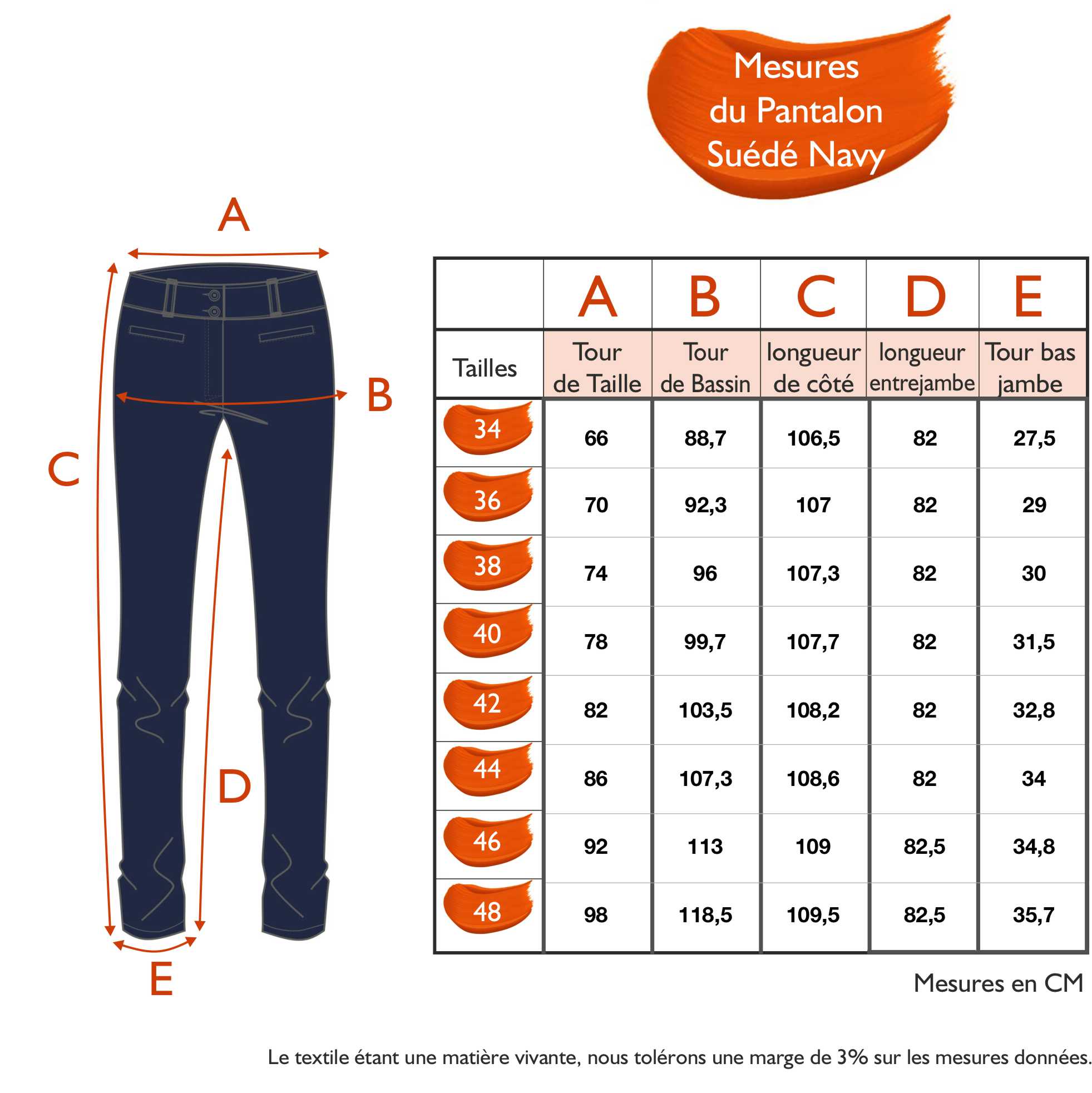 Guide des tailles - LE PANTALON SUÉDÉ NAVY | ARTIC
