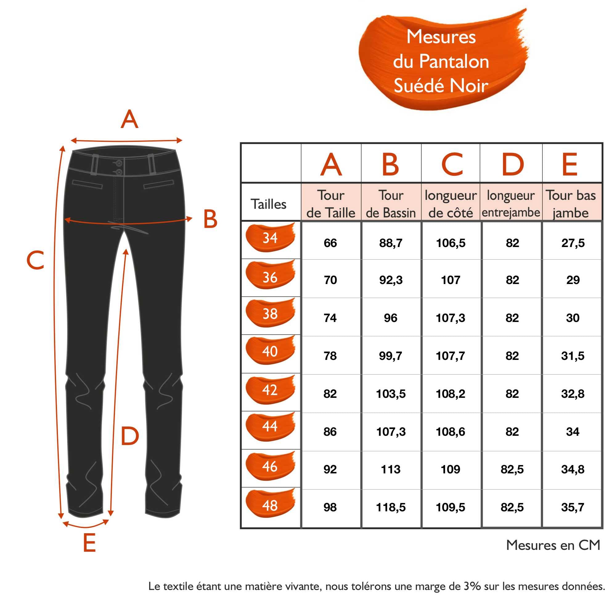 Guide des tailles - LE PANTALON SUÉDÉ NOIR | ARTIC