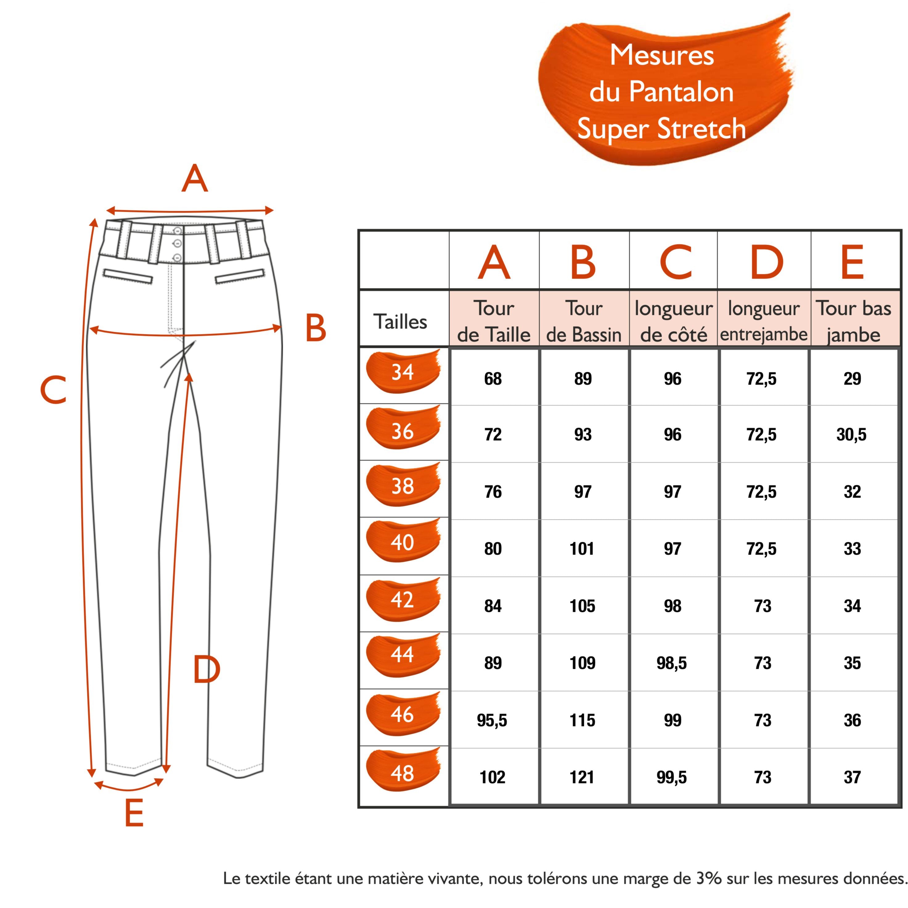 Guide des tailles - LE PANTALON SUPER STRETCH | MILLE ET UNE COULEURS
