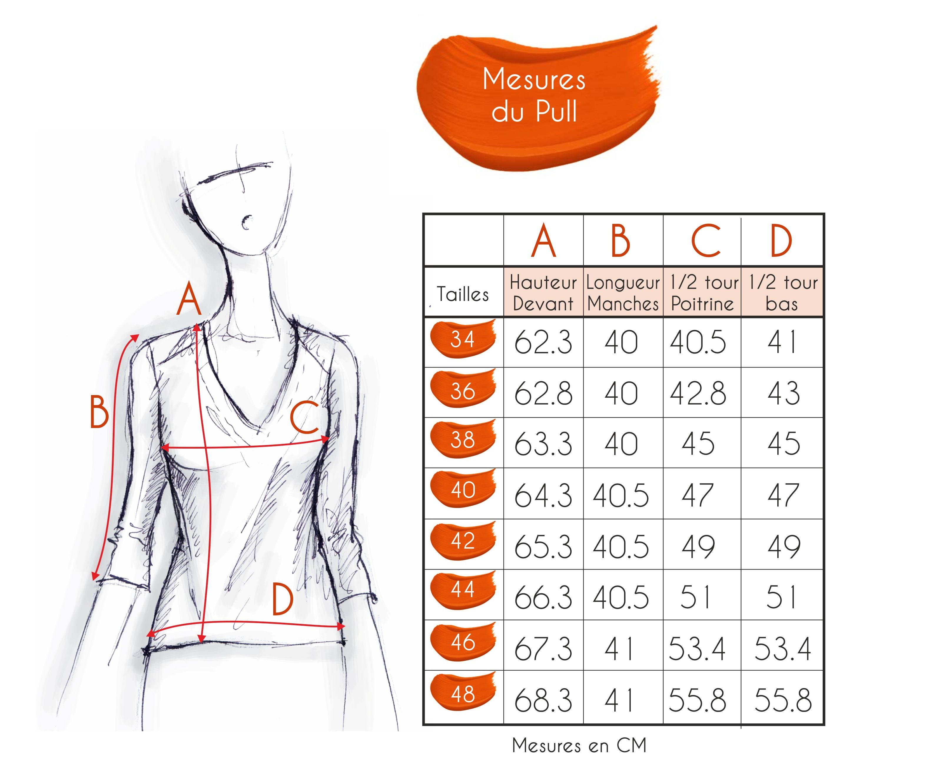 Guide des tailles - LE PULL | BAHIA