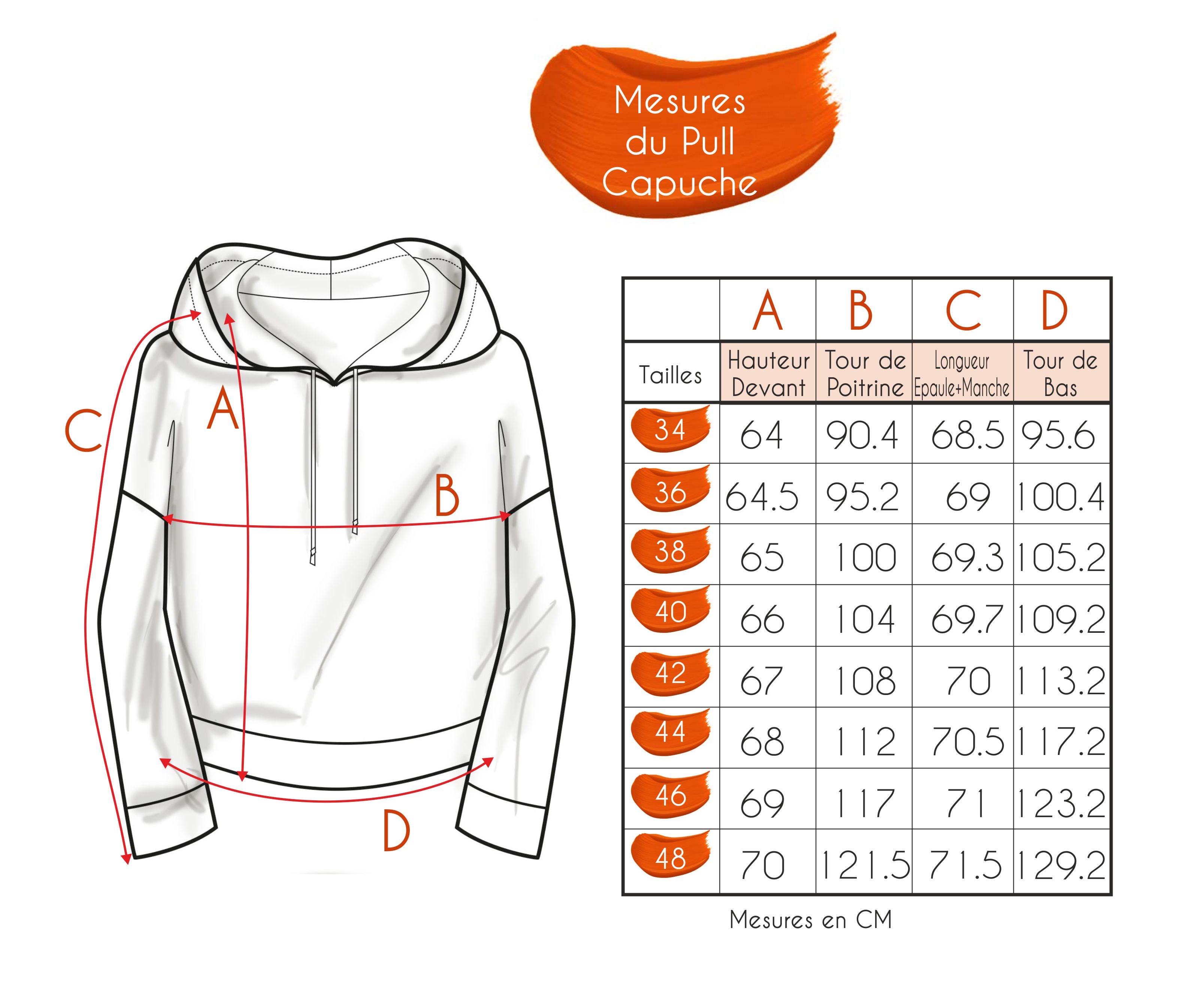 Guide des tailles - LE PULL À CAPUCHE | LE NOUVEAU MONDE