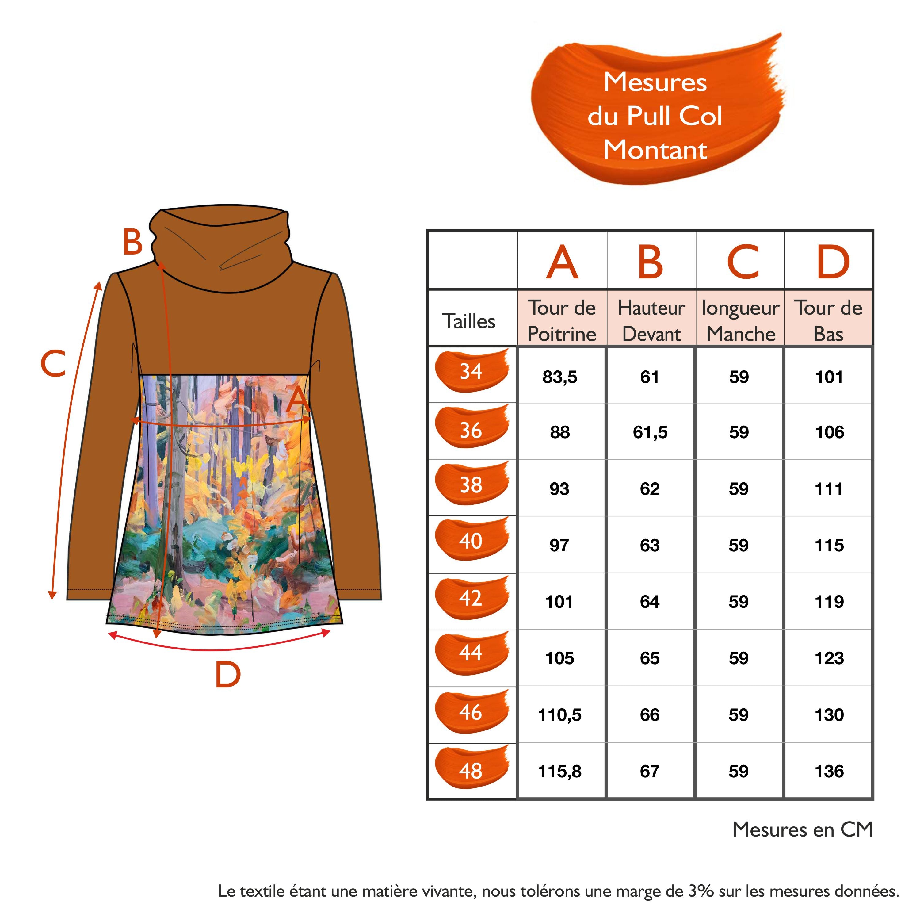 Guide des tailles - LE PULL COL MONTANT | LEGENDE D'AUTOMNE