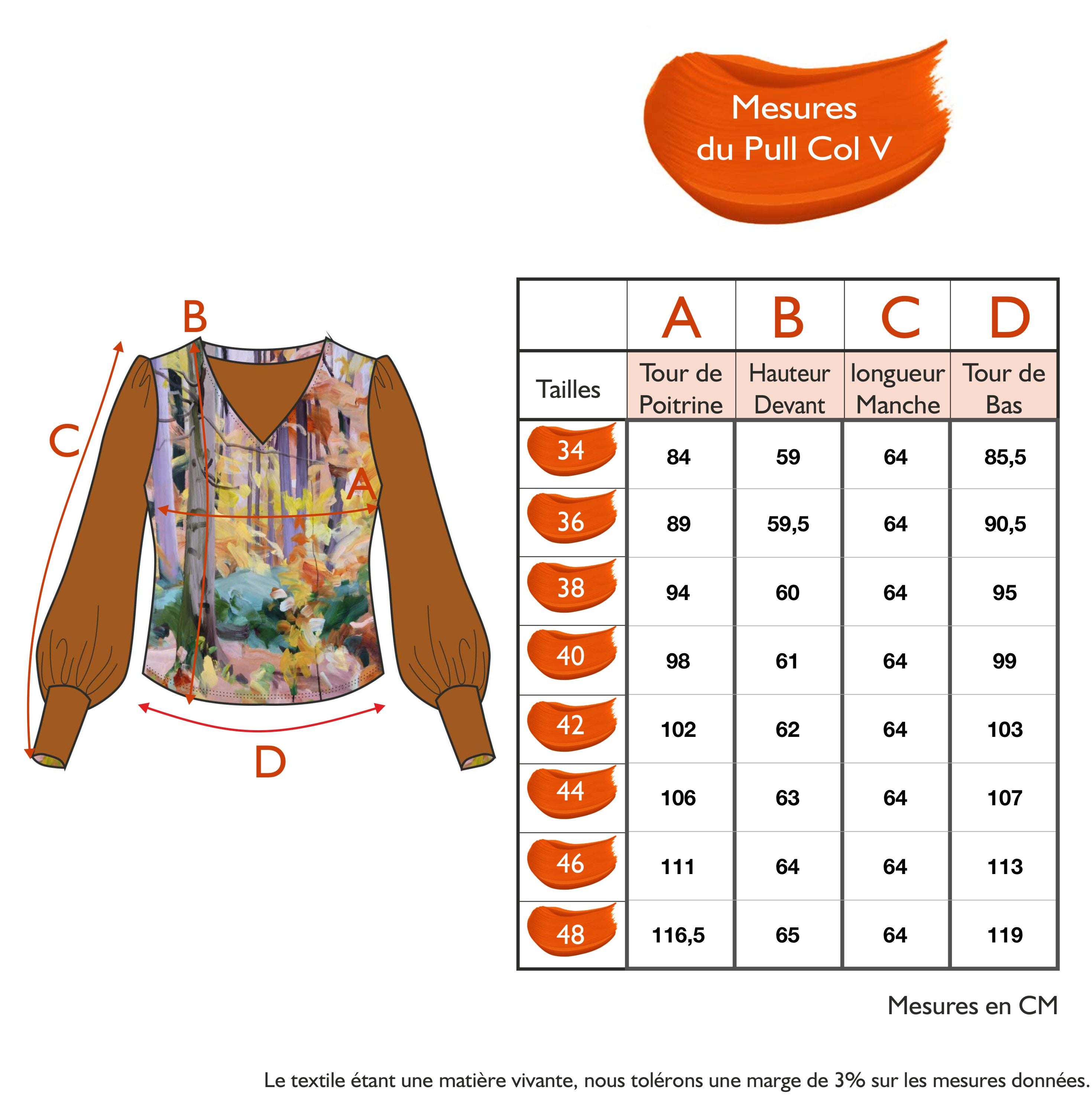 Guide des tailles - LE PULL COL V | LEGENDE D'AUTOMNE