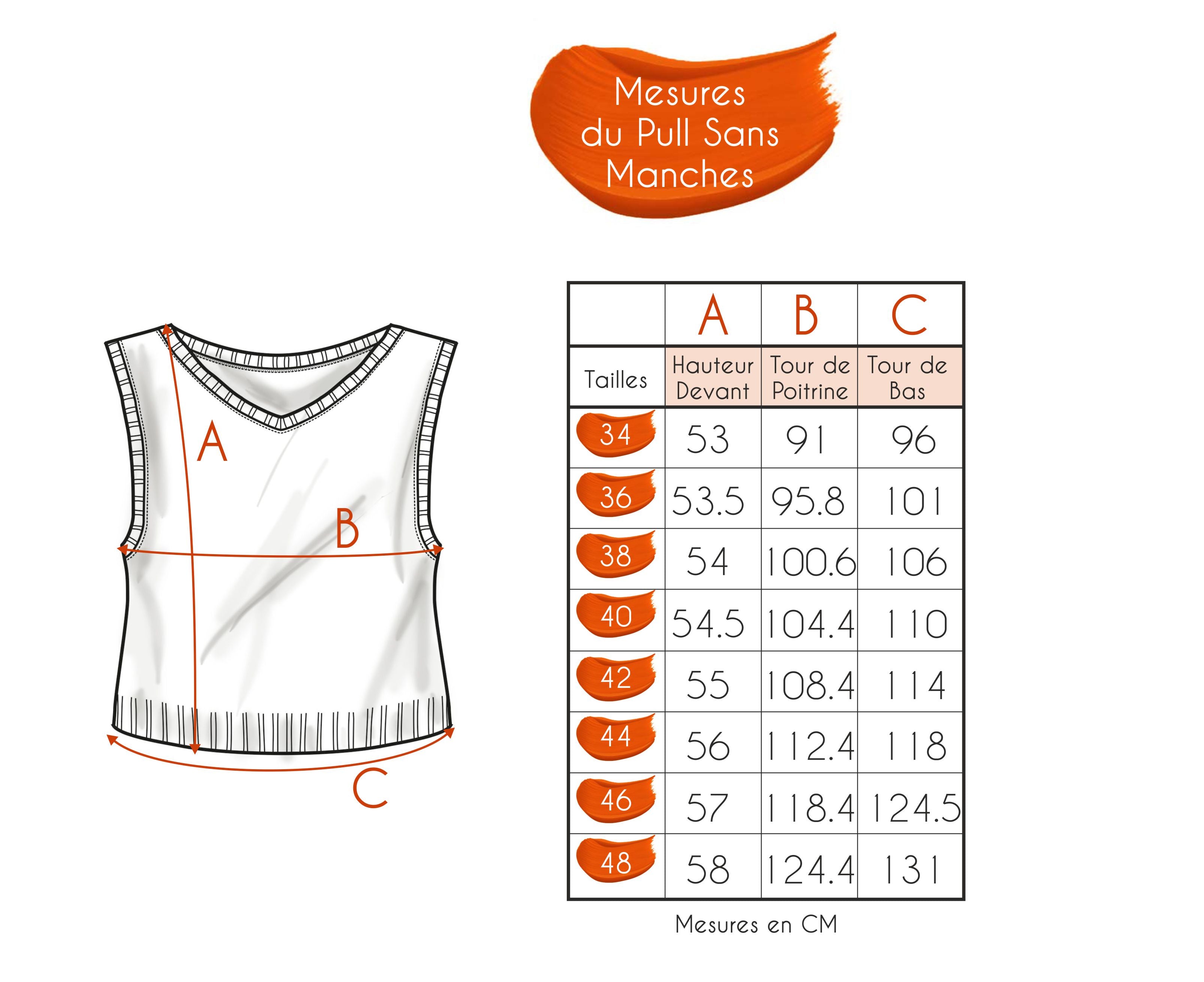 Guide des tailles - LE PULL SANS MANCHES | LE NOUVEAU MONDE