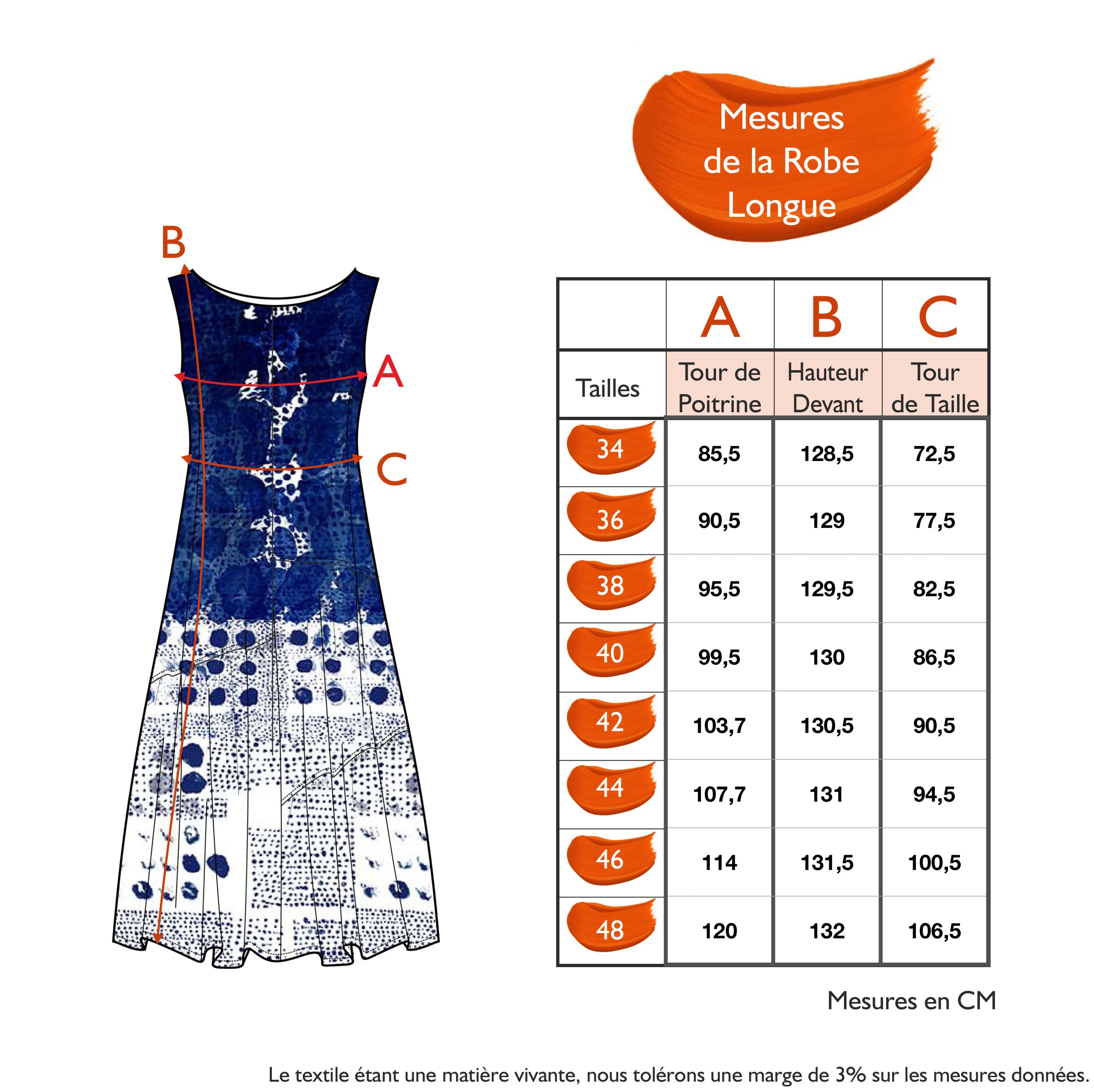 Guide des tailles - LA ROBE LONGUE | SE PERDRE DANS LE BLEU