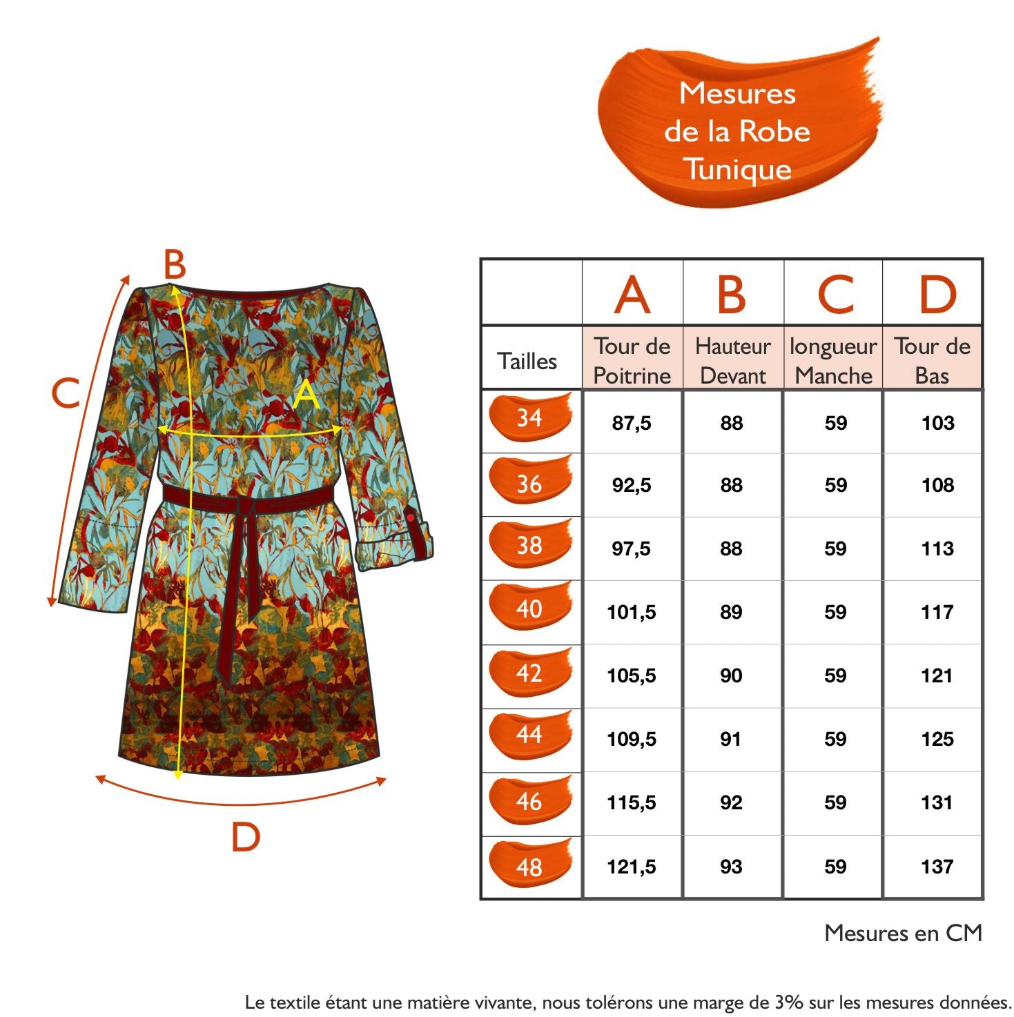 Guide des tailles - LA ROBE TUNIQUE | JARDINS ENCHANTES