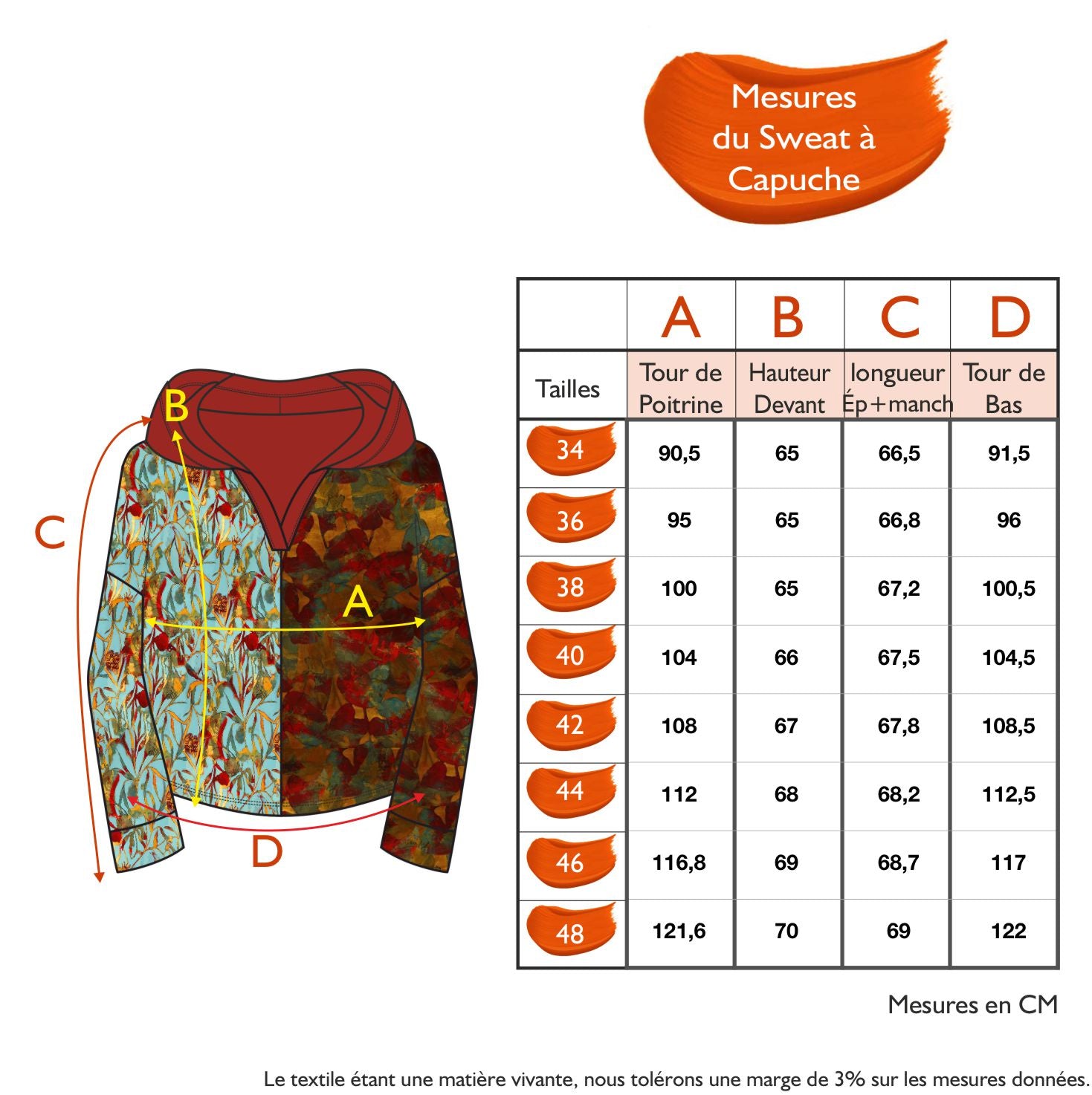Guide des tailles - LE SWEAT À CAPUCHE | JARDINS ENCHANTES
