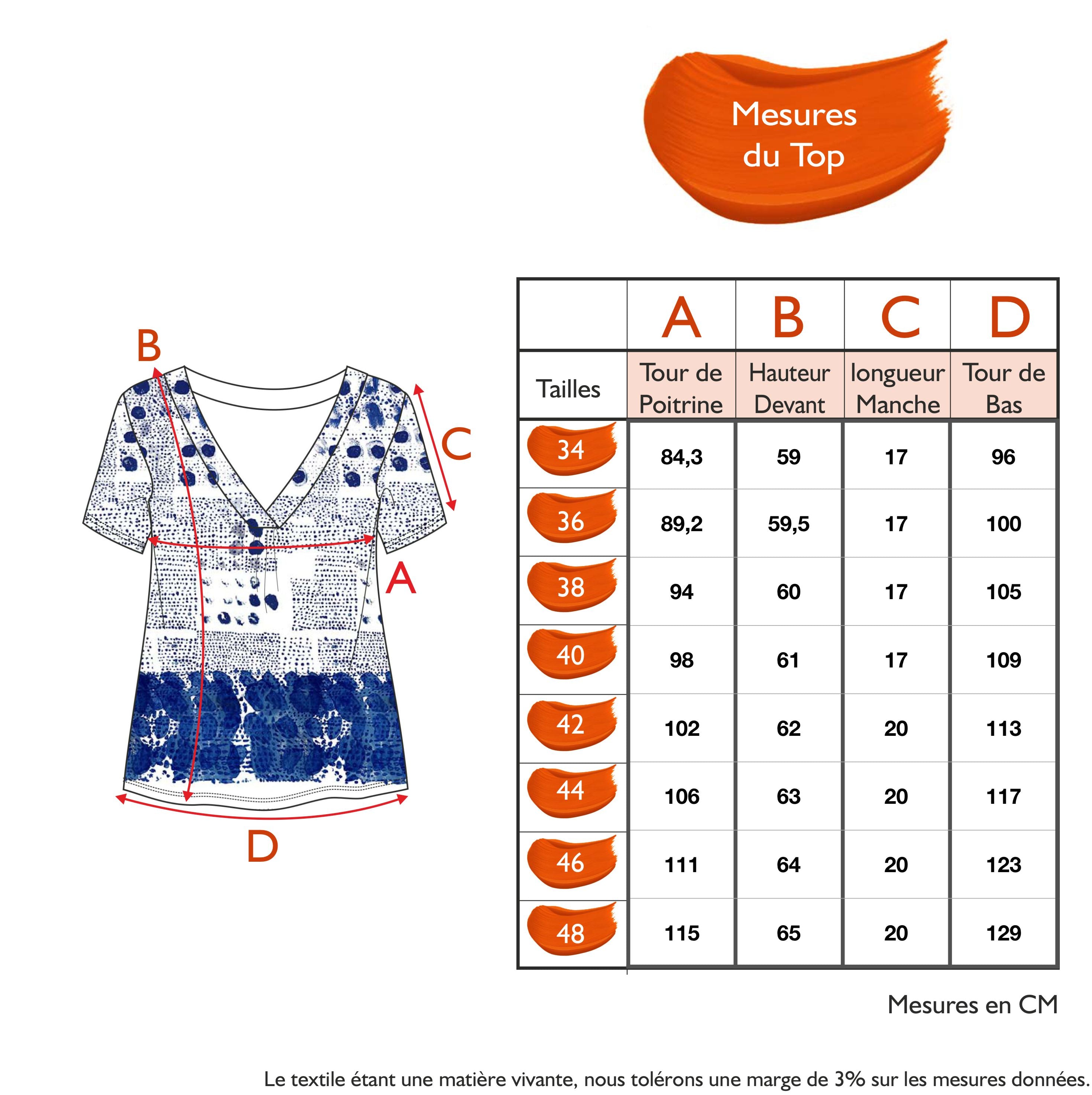 Guide des tailles - LE TOP EN JERSEY | SE PERDRE DANS LE BLEU