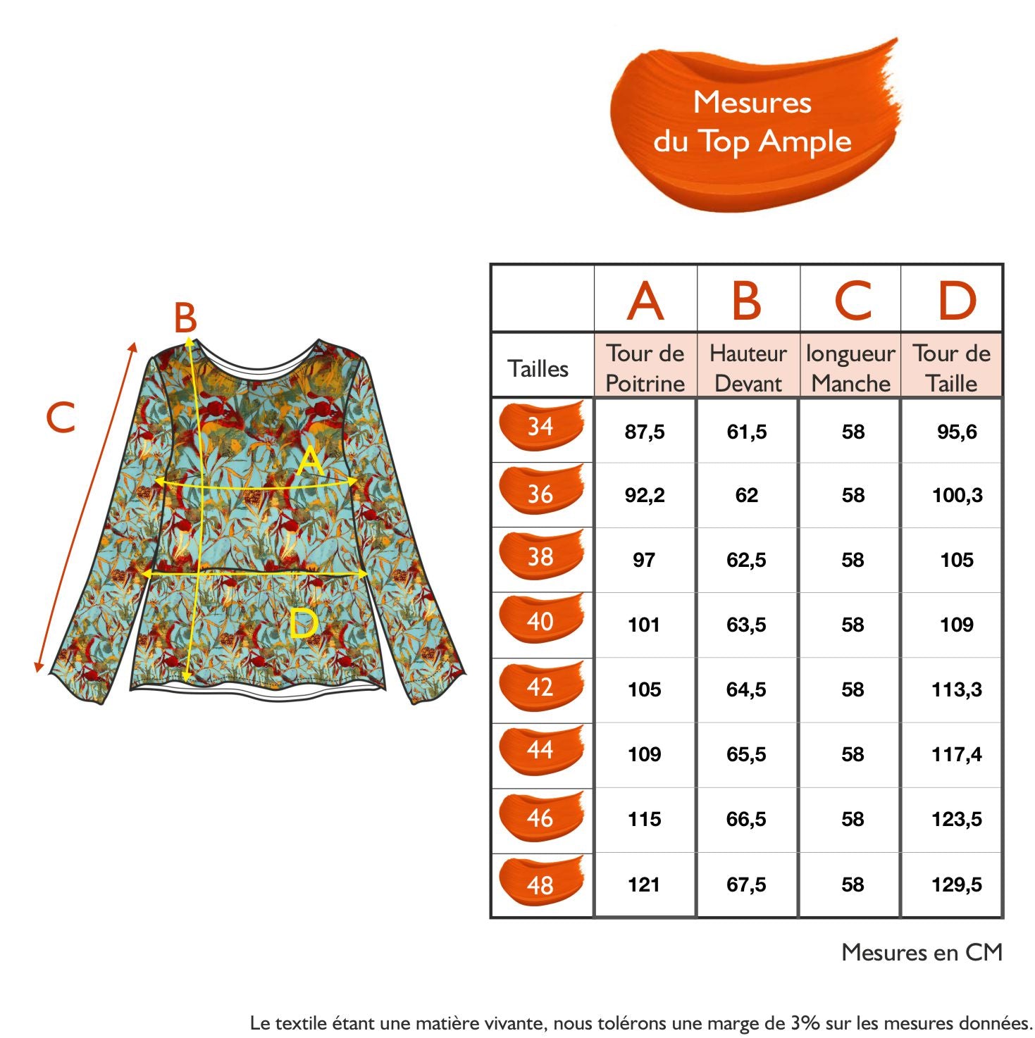 Guide des tailles - LE TOP AMPLE | JARDINS ENCHANTES