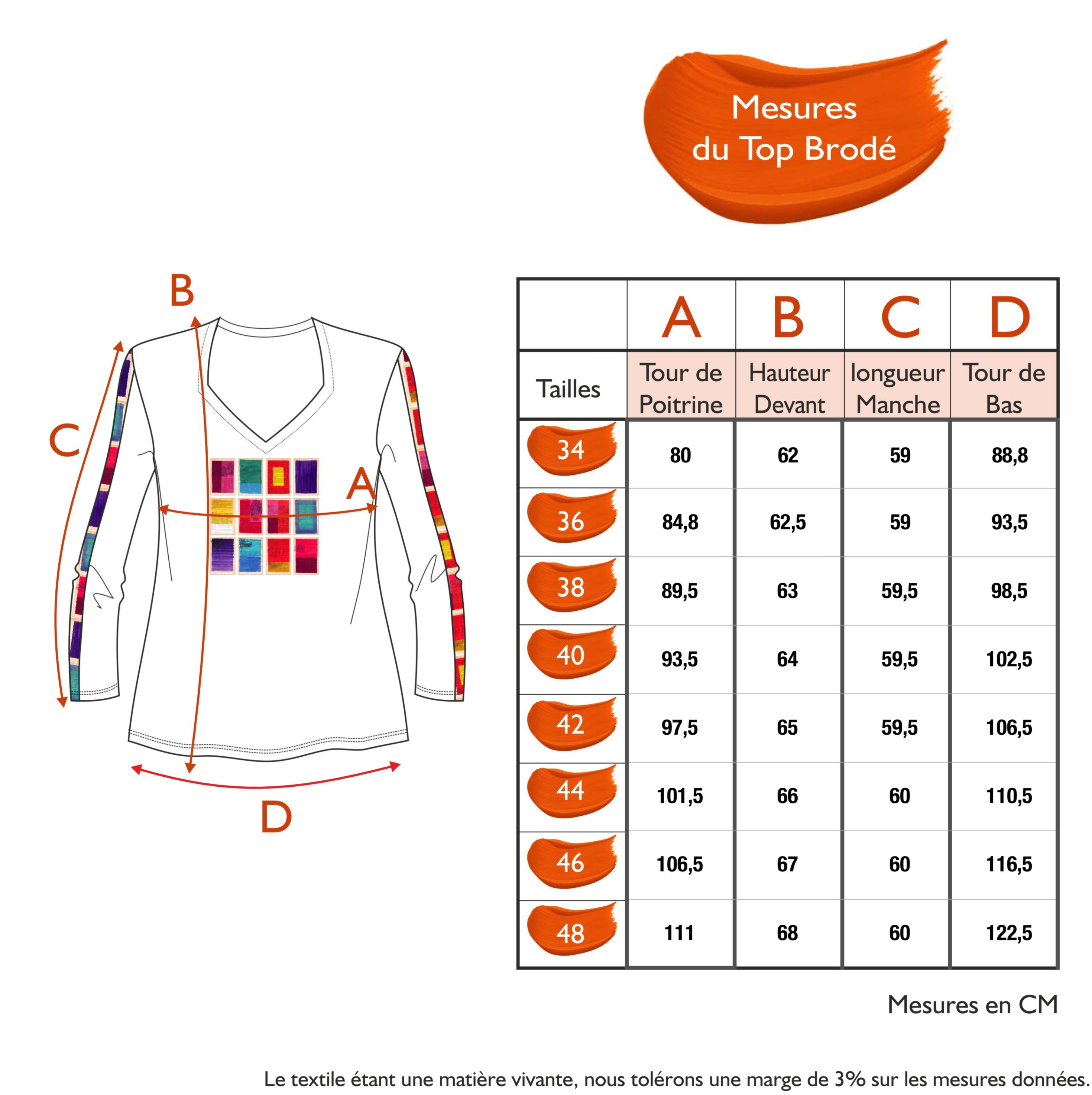Guide des tailles - LE TOP BRODÉ | MILLE ET UNE COULEURS