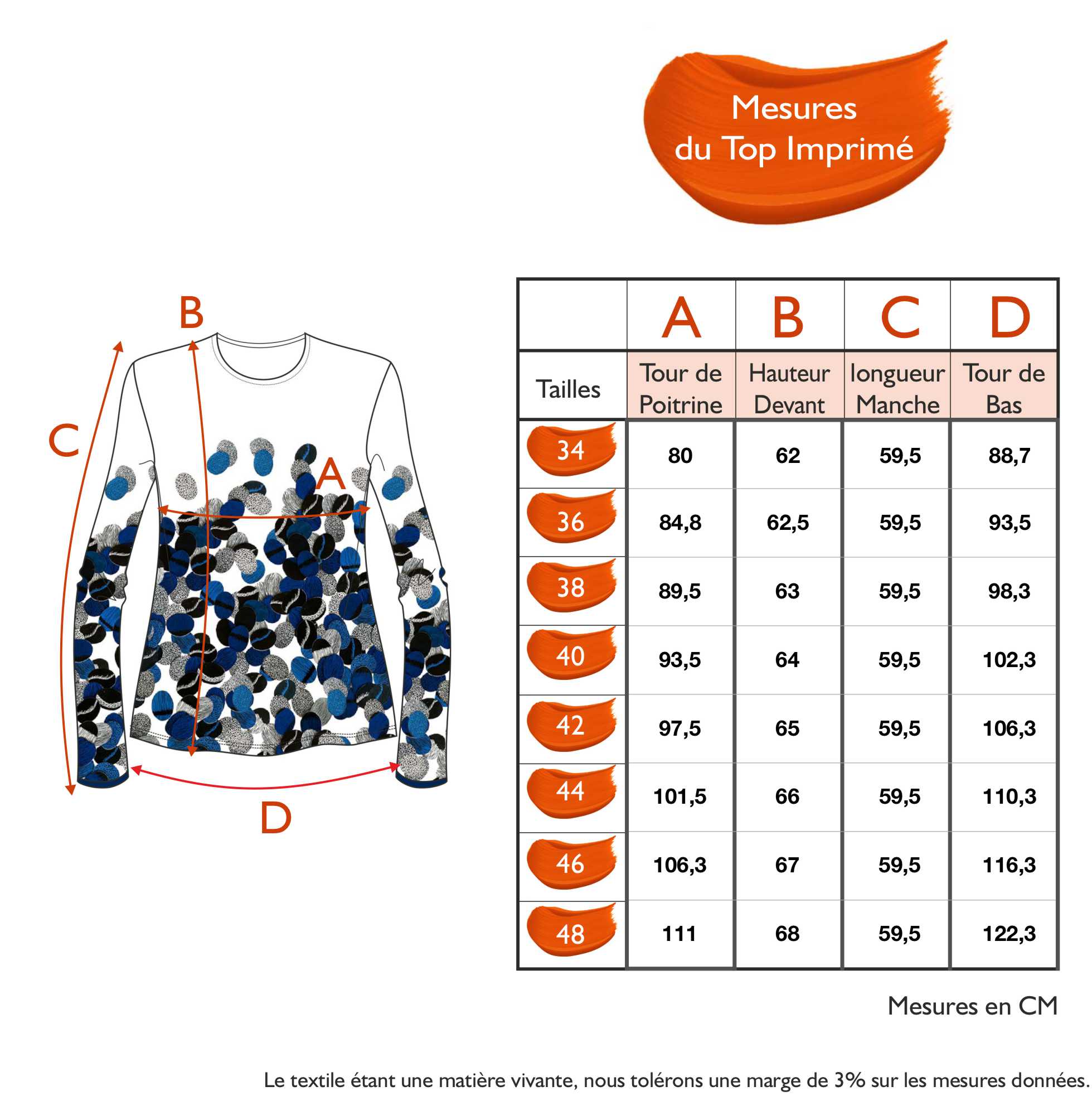 Guide des tailles - LE TOP IMPRIMÉ |  ARTIC