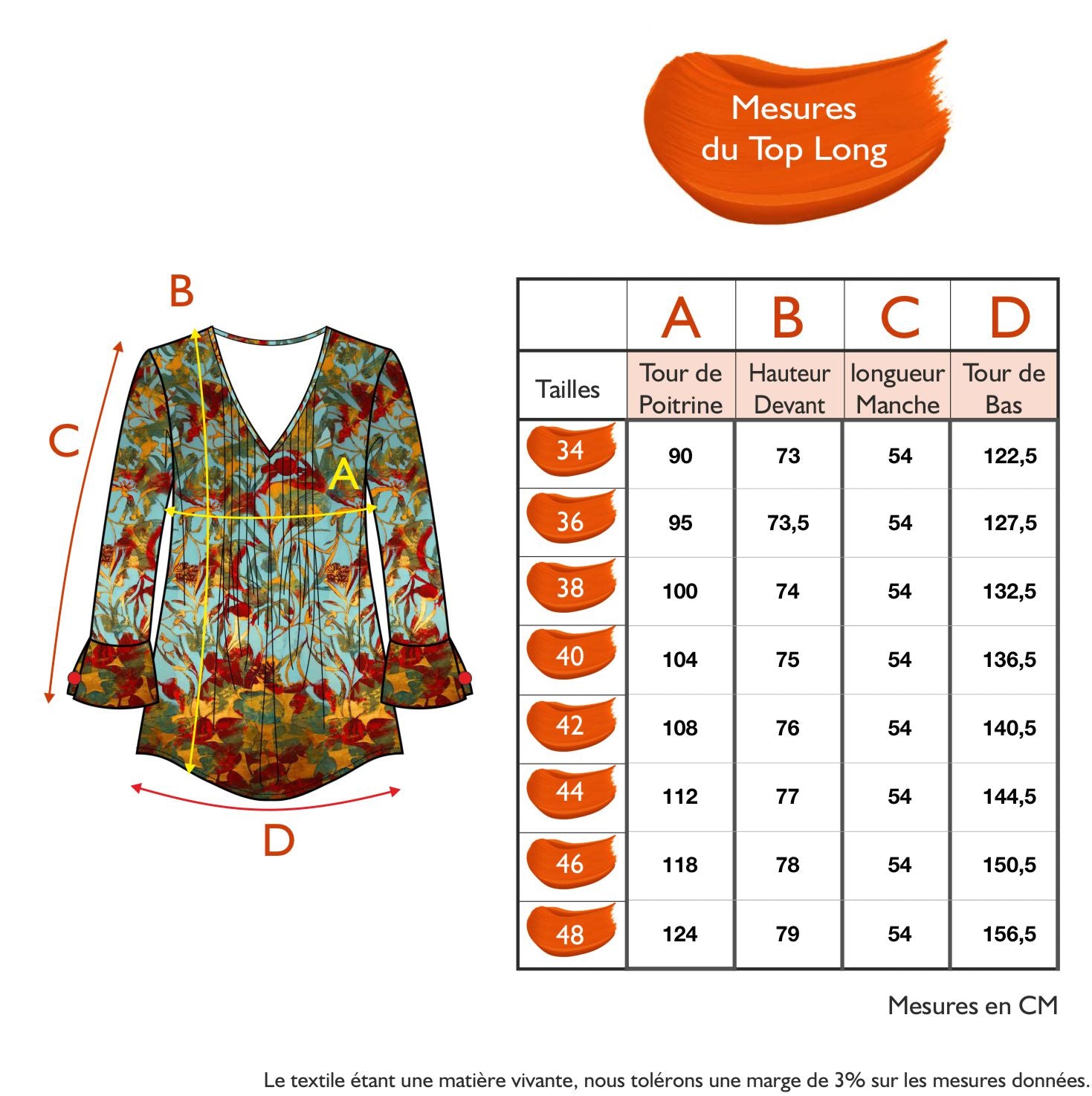 Guide des tailles - LE TOP LONG | JARDINS ENCHANTES