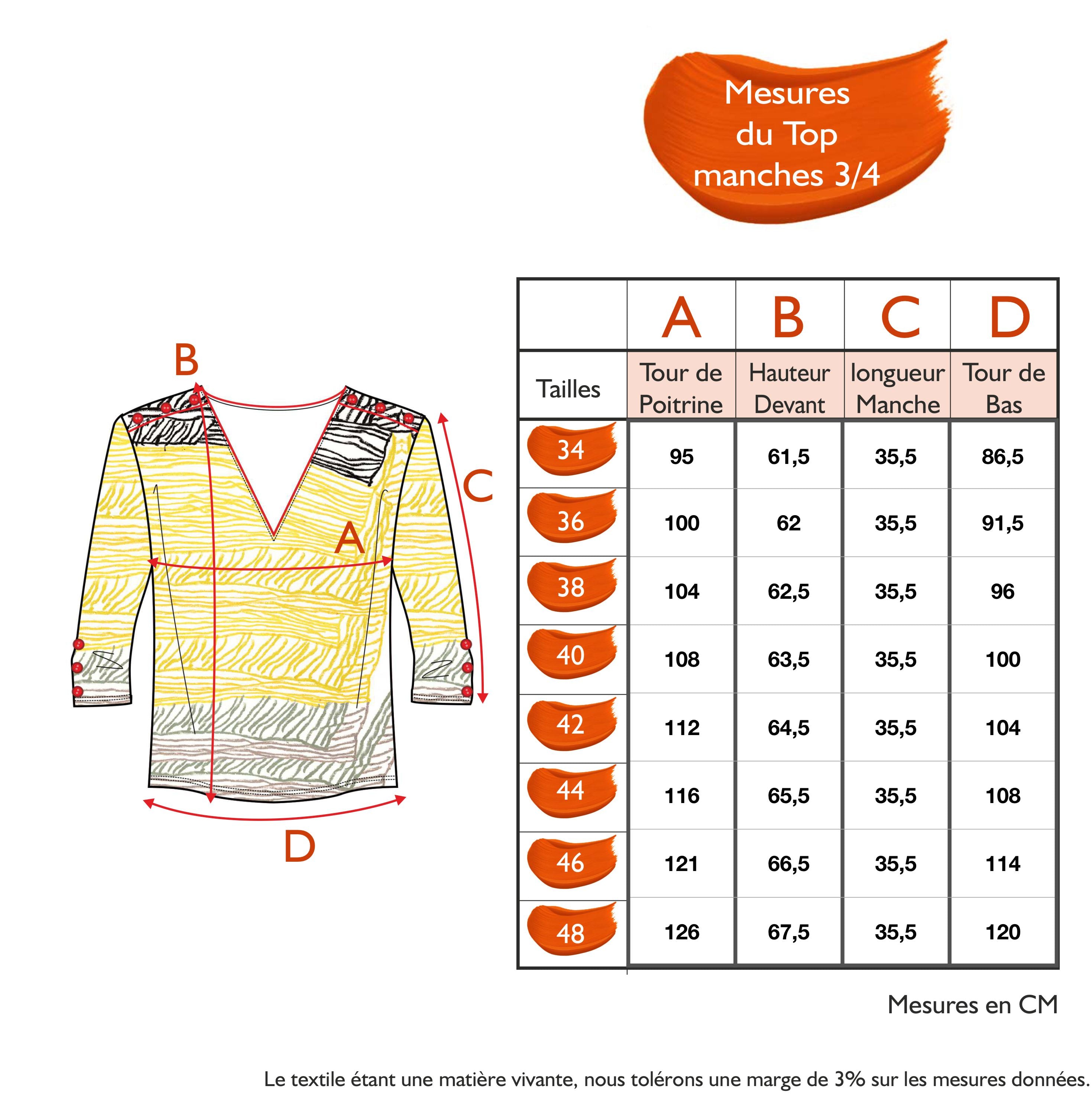 Guide des tailles - LE TOP MANCHES 3/4 | ENTRE LES LIGNES
