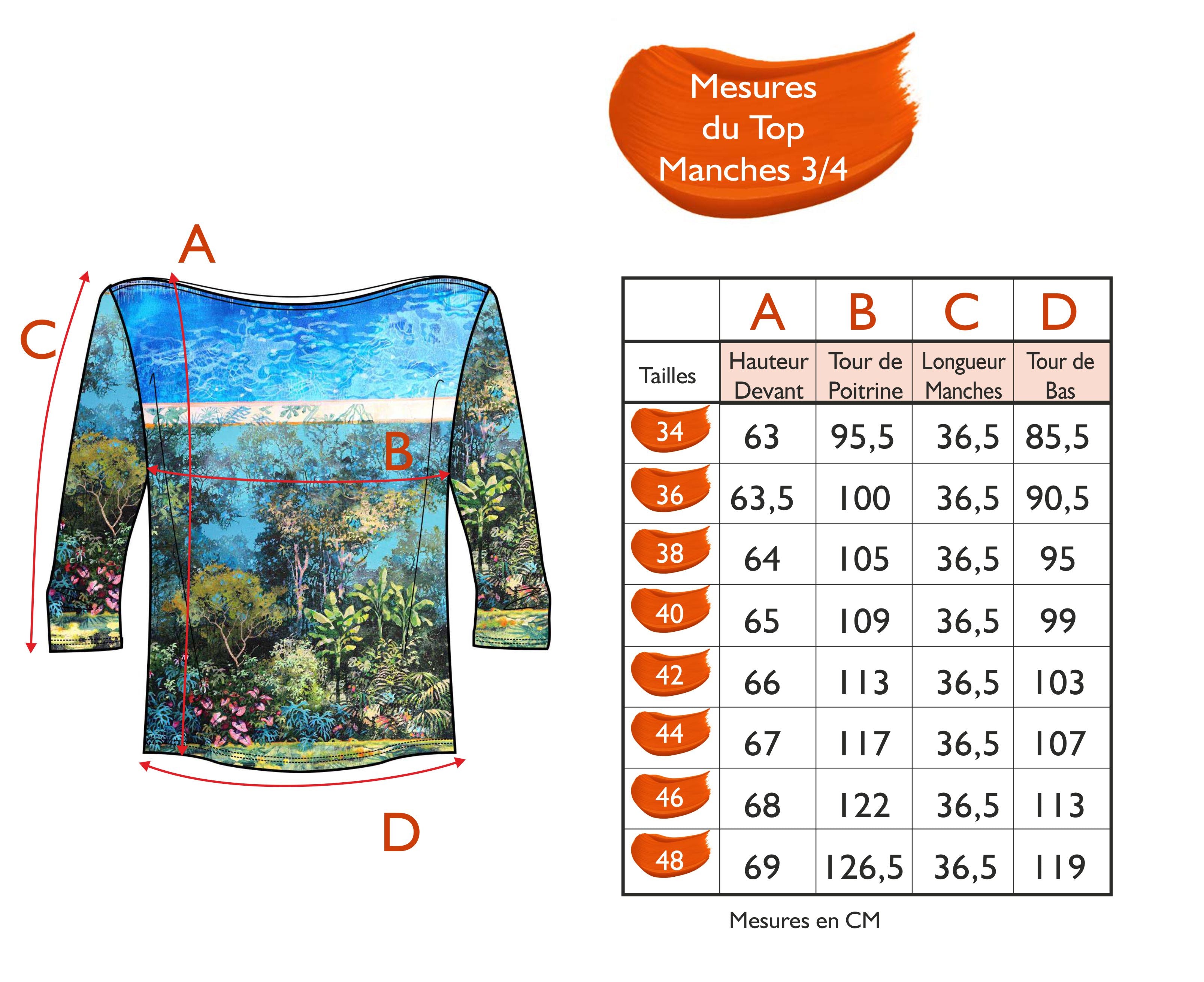 Guide des tailles - LE TOP MANCHES 3/4 | WONDERLAND