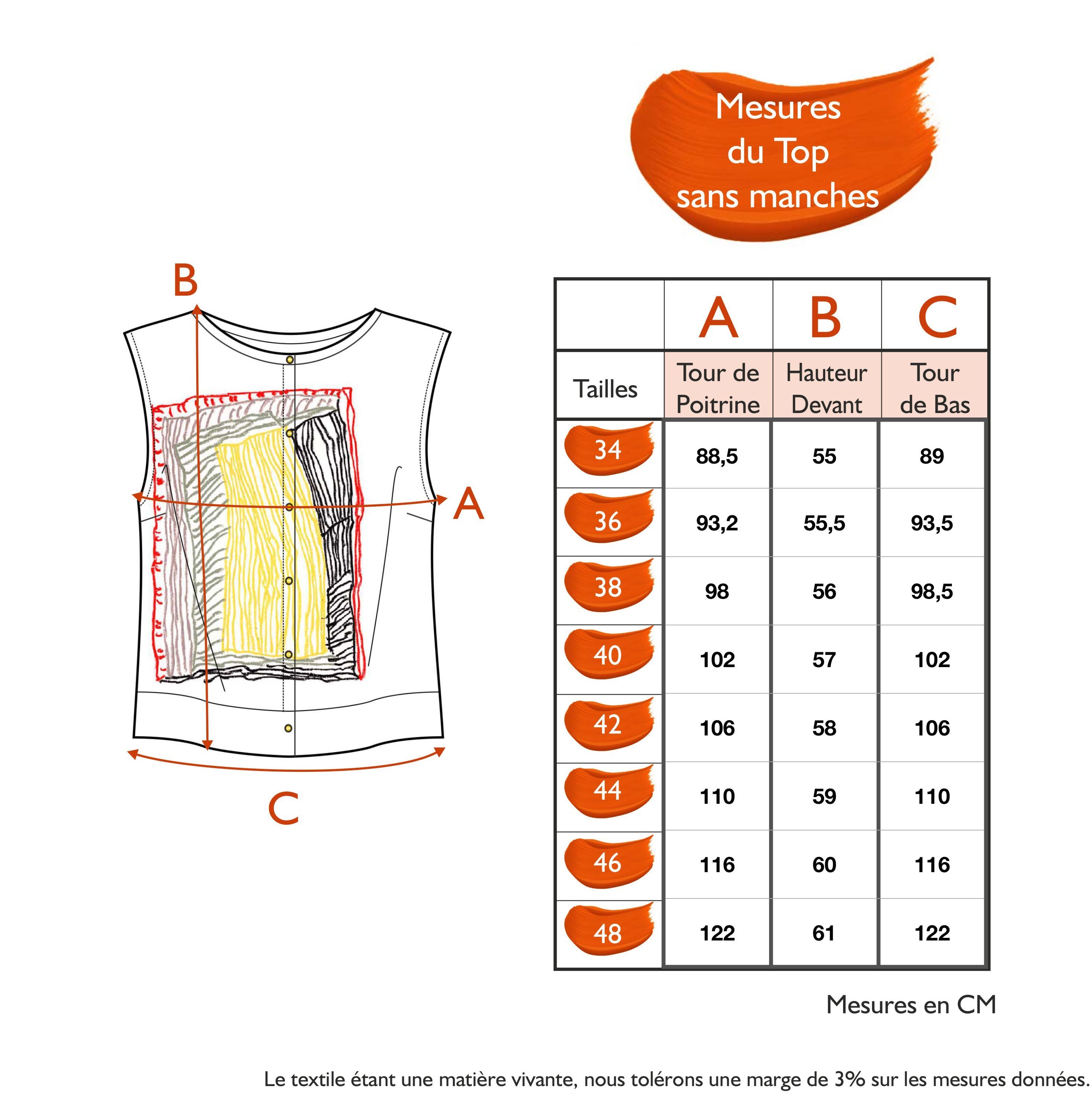 Guide des tailles - LE TOP SANS MANCHES | ENTRE LES LIGNES