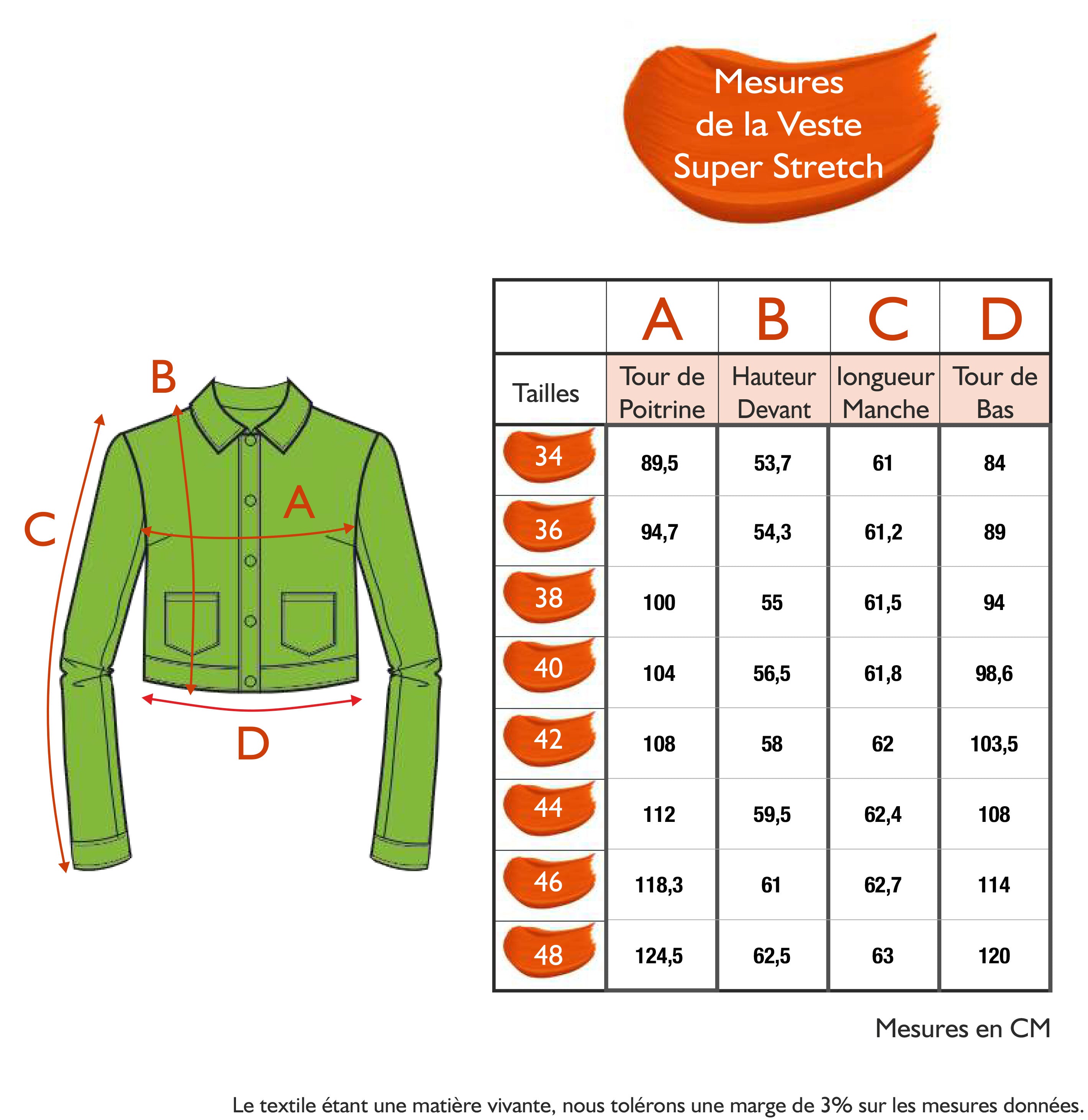 Guide des tailles - LA VESTE SUPER STRETCH POMME | UN ÉTÉ SOUS LES PINS