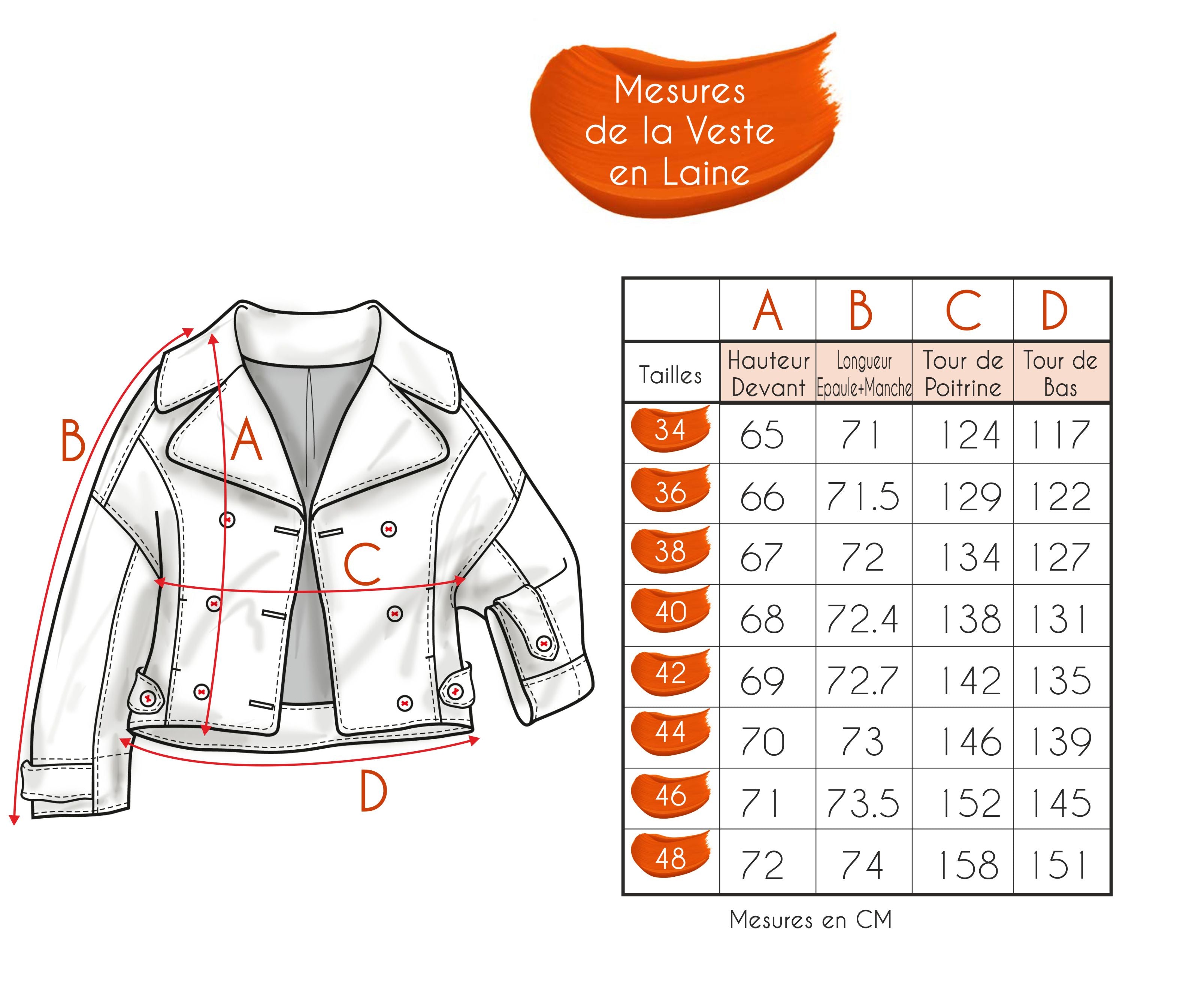 Guide des tailles - LA VESTE EN LAINE | LE NOUVEAU MONDE