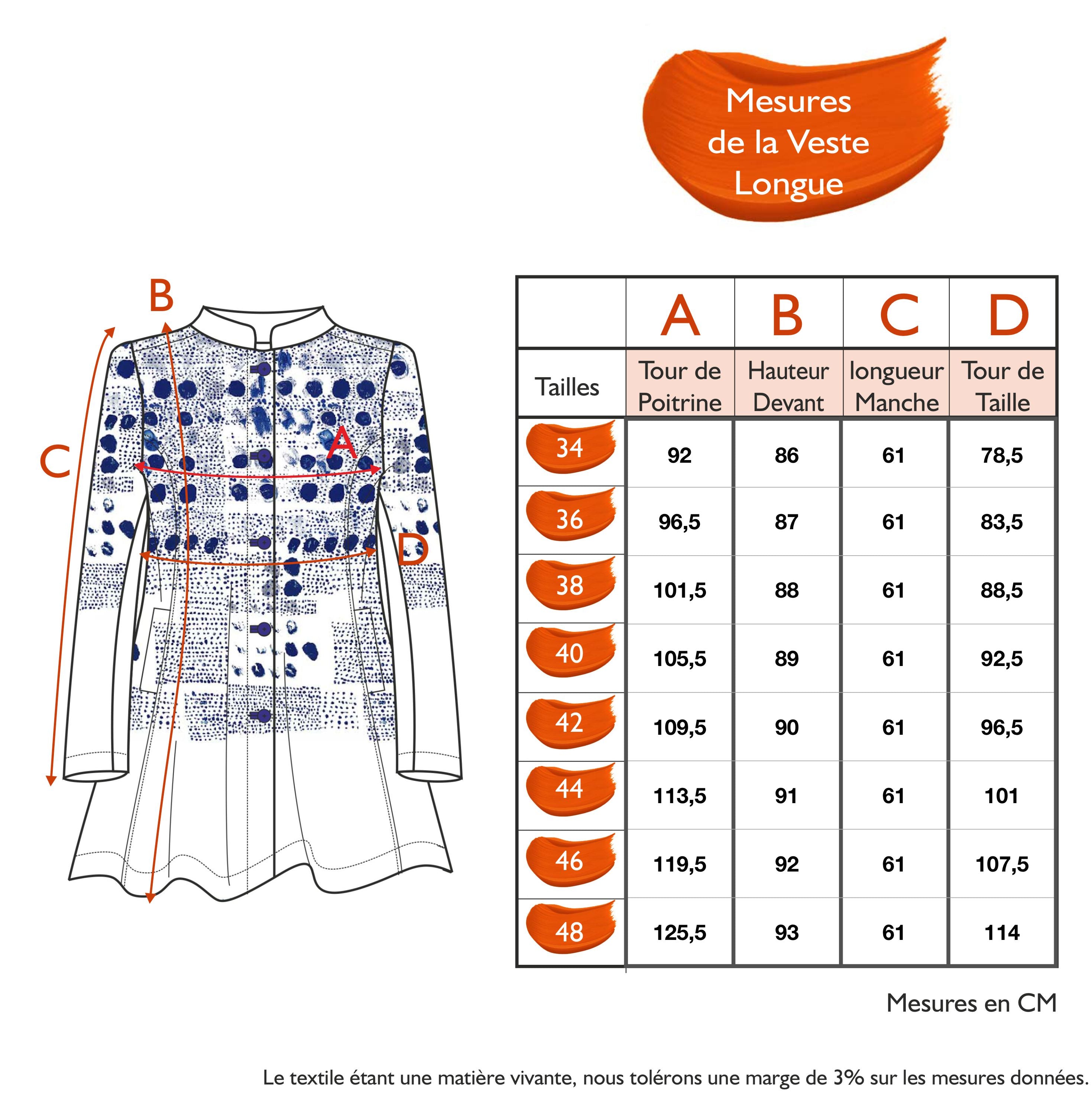 Guide des tailles - LA VESTE LONGUE | SE PERDRE DANS LE BLEU
